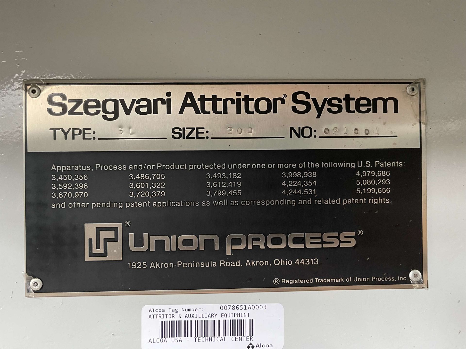 UNION PROCESS Szegvari Attritor System, s/n 02100, Type SL, Size 200, w/ Allen Bradley PanelView - Image 10 of 11