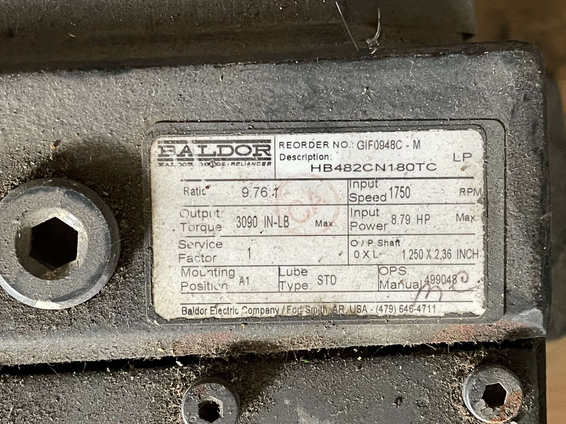 BALDOR 5 HP Vector Drive Motor w/ Baldor 9.76:1 Gear Reducer - Image 5 of 5