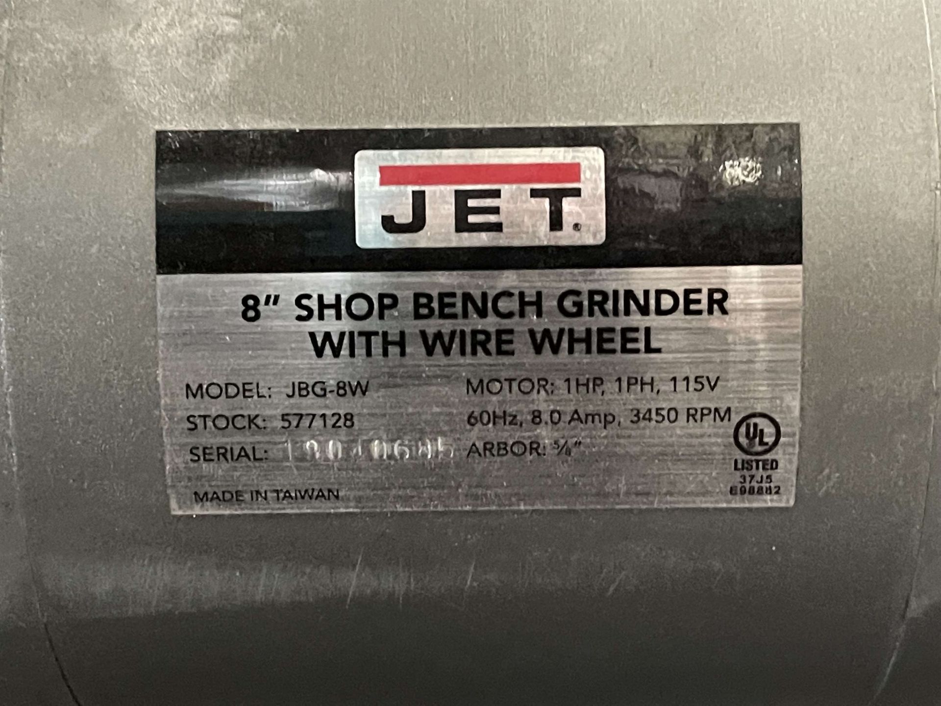 JET JBG-8W Wire Wheel Pedestal Grinder, s/n na, 1 HP, 3450 RPM, Single Phase, 115V - Image 4 of 4