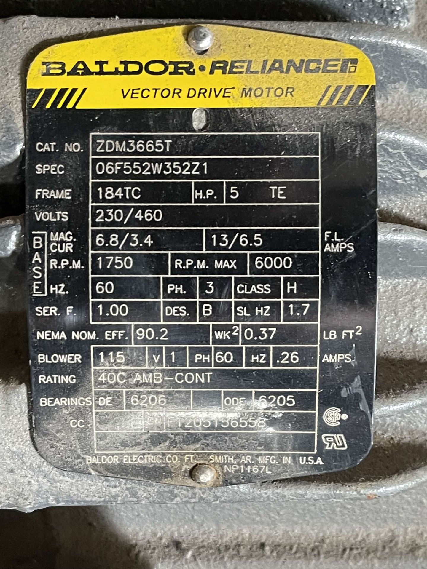 BALDOR 5 HP Vector Drive Motor w/ Baldor 9.76:1 Gear Reducer - Image 4 of 5