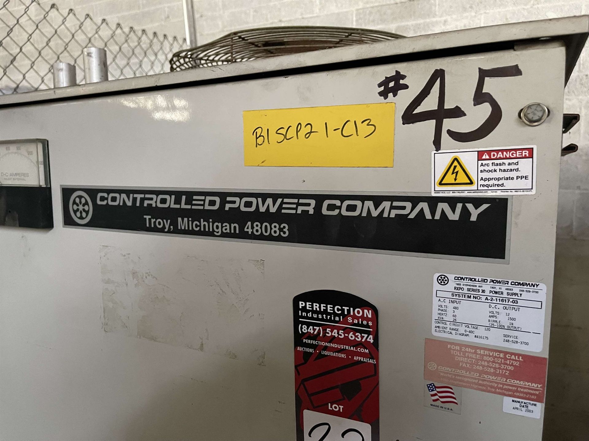 CONTROLLED POWER COMPANY RXPO Series 30 DC Power Supply, s/n A-2-11617-03, 1500 Amp DC Output, 12V - Image 2 of 6