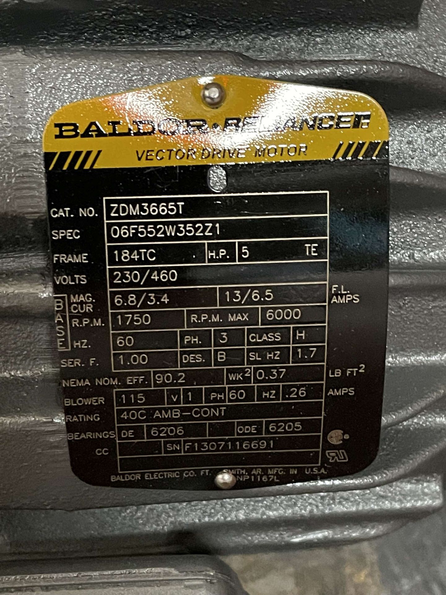 BALDOR 5 HP Vector Drive Motor, 1750-6000 RPM - Image 3 of 3