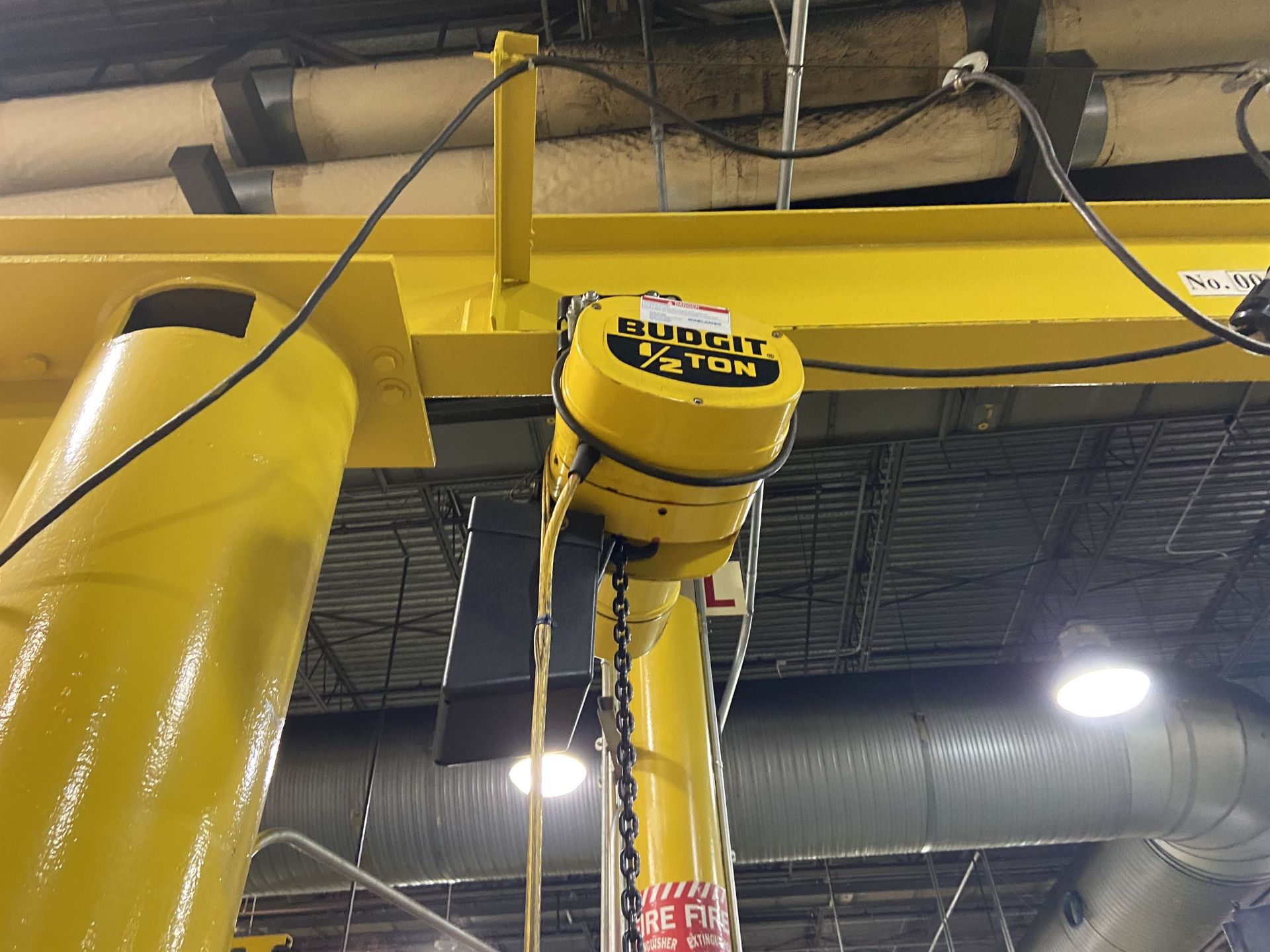 1/2 ton Floor Mounted Jib Crane, approx 10' high x 16' reach with Hoist. Crane # 0032 (Attention: - Image 3 of 6