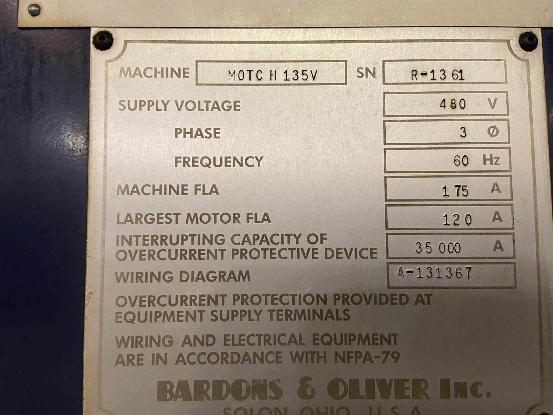 Motch 135V VTL s/n R-1361, 6 Position Turret, 38" Under Turret, Fanuc 18i CNC Control, Torit Dust - Image 7 of 11