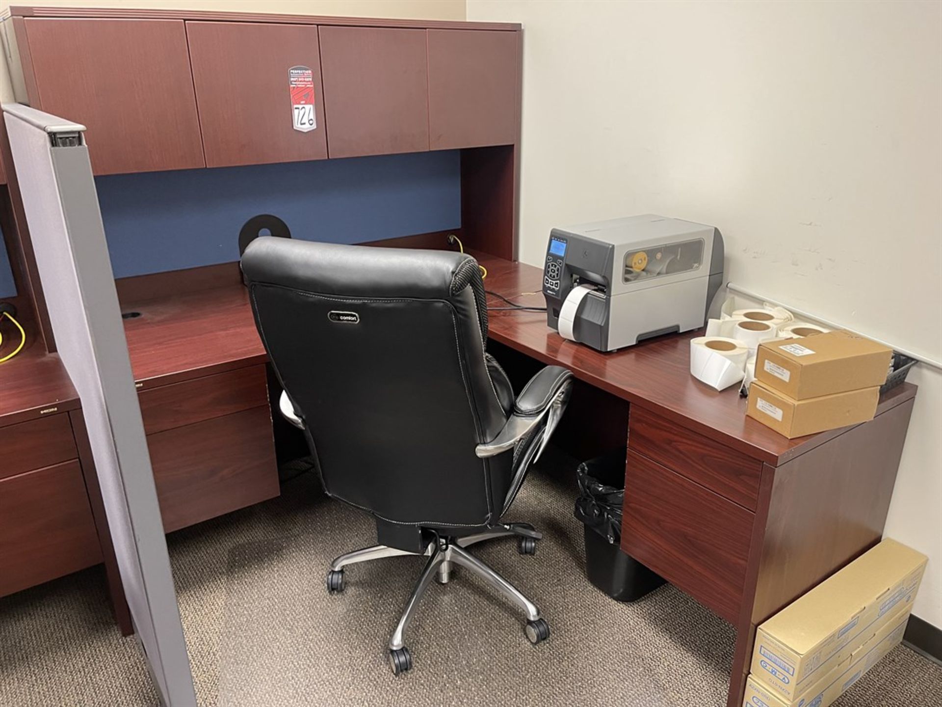 L-Shaped Desk and Office Chair, (No Contents or Electronics)