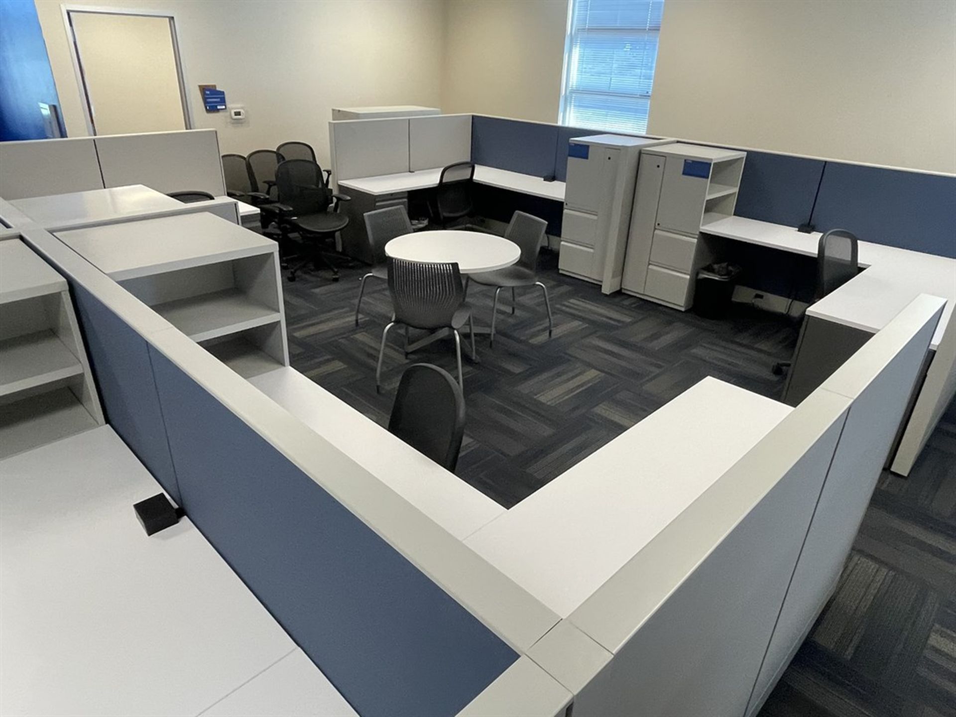 Lot of (12) Cubicles w/ Desk, Chairs, Tables and Cabinets - Image 5 of 7