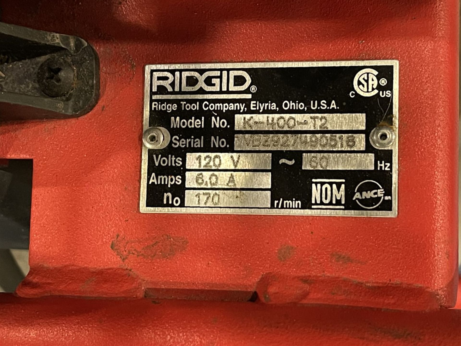 RIDGID K-400-T2 Drum Machine, s/n VBZ927490518 - Image 3 of 3