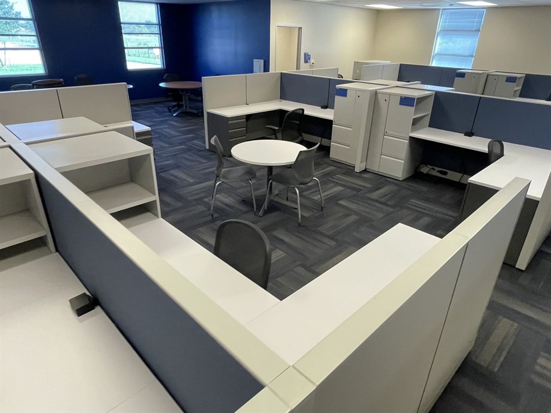 Lot of (12) Cubicles w/ Desk, Chairs, Tables and Cabinets - Image 4 of 7