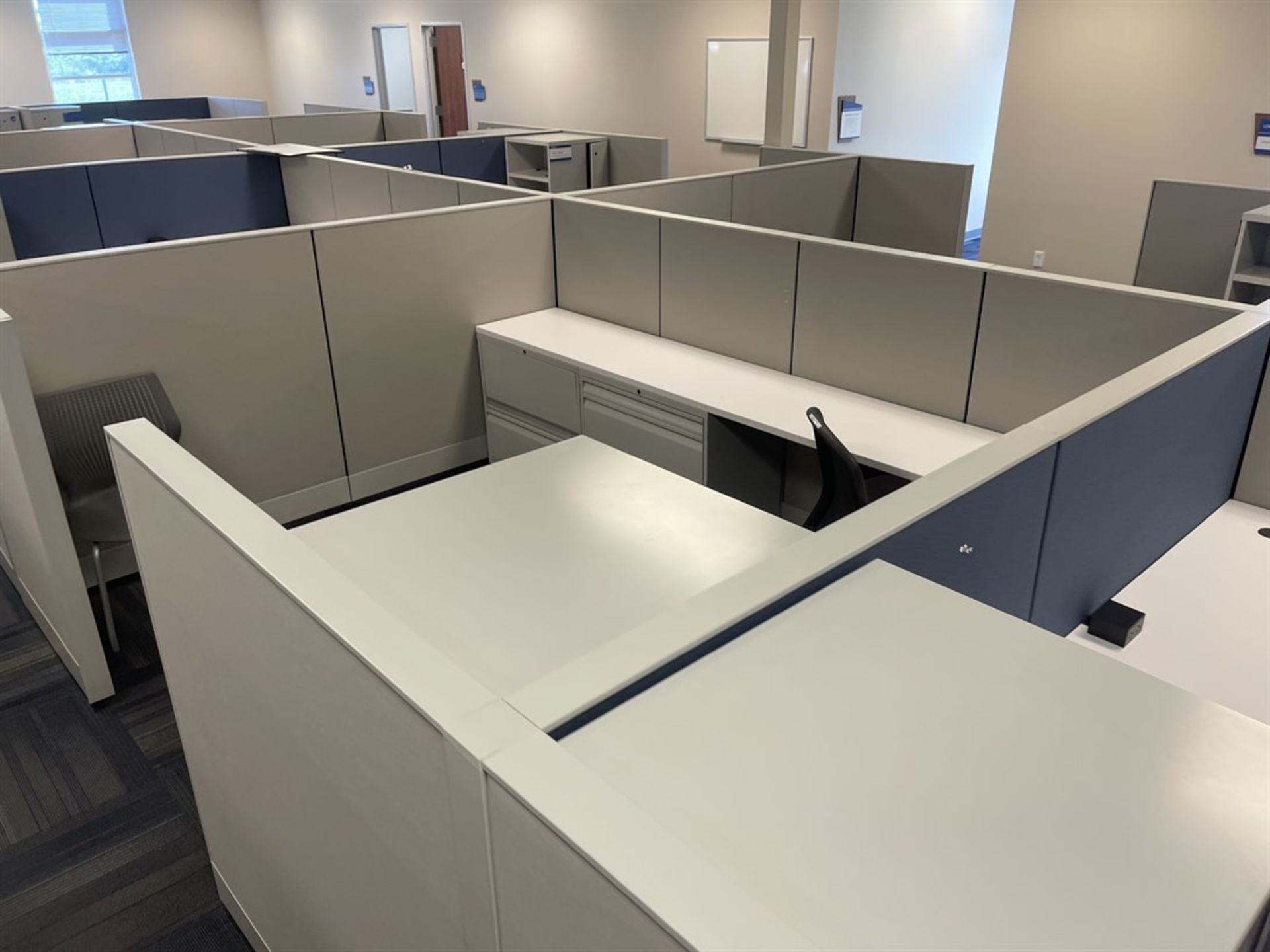Lot of (9) Cubicles w/ Desk, Chairs, Tables and Cabinets - Image 6 of 6