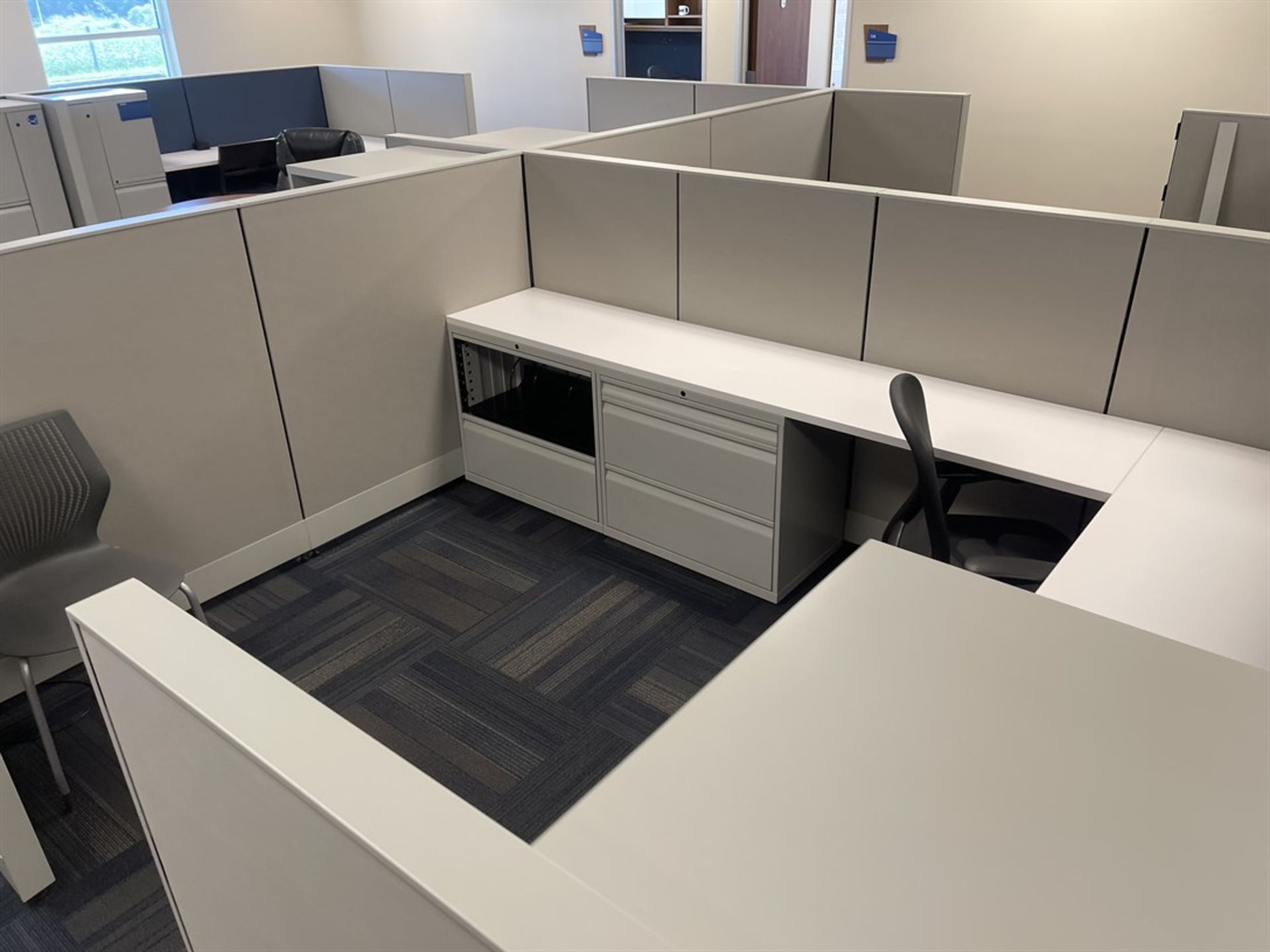 Lot of (9) Cubicles w/ Desk, Chairs, Tables and Cabinets - Image 4 of 6