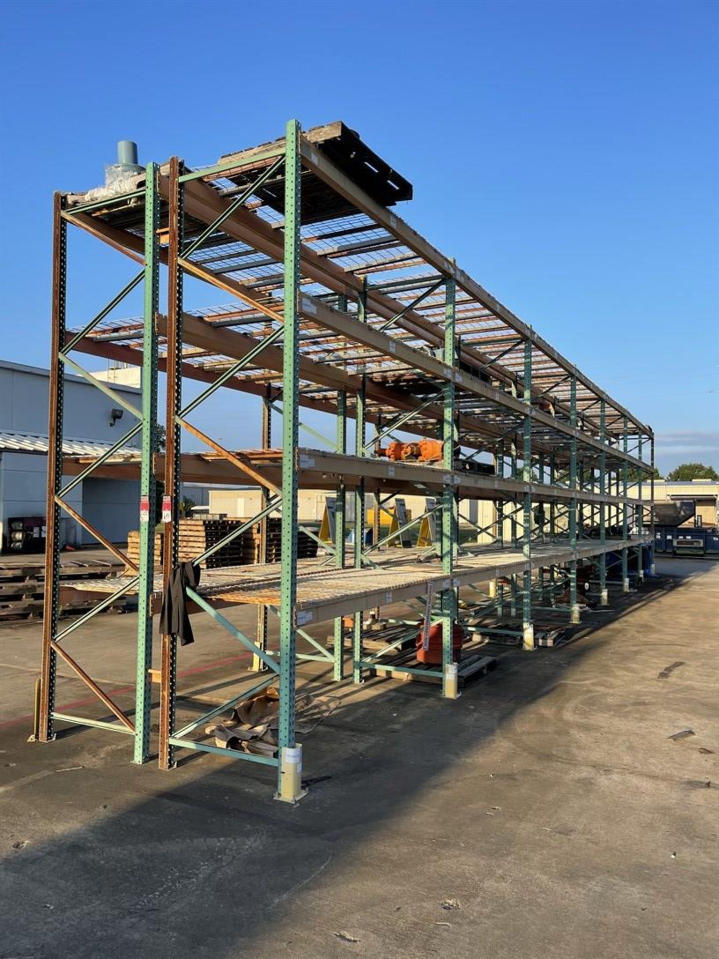Back to Back Row of Pallet Racking, (14) Total Sections, 14' Uprights, 9' Crossbeams, 42" Deep, w/