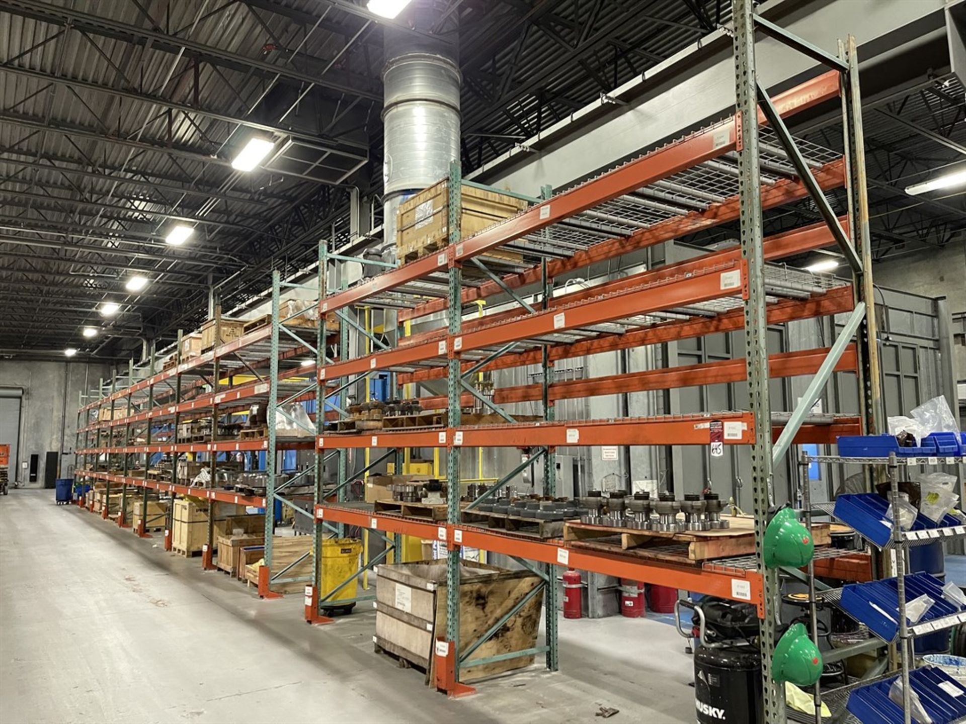 (10) Sections of Pallet Racking, 14' Uprights, 9' Crossbeams, 42" Deep, w/ Wire Decking, (Contents