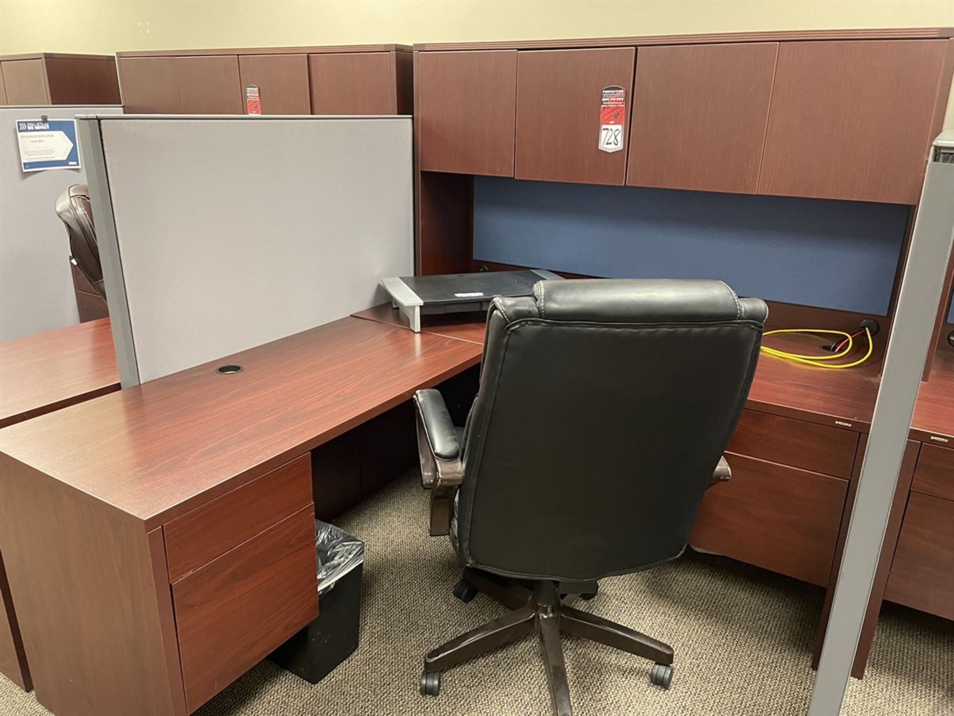 L-Shaped Desk and Office Chair, (No Contents or Electronics)