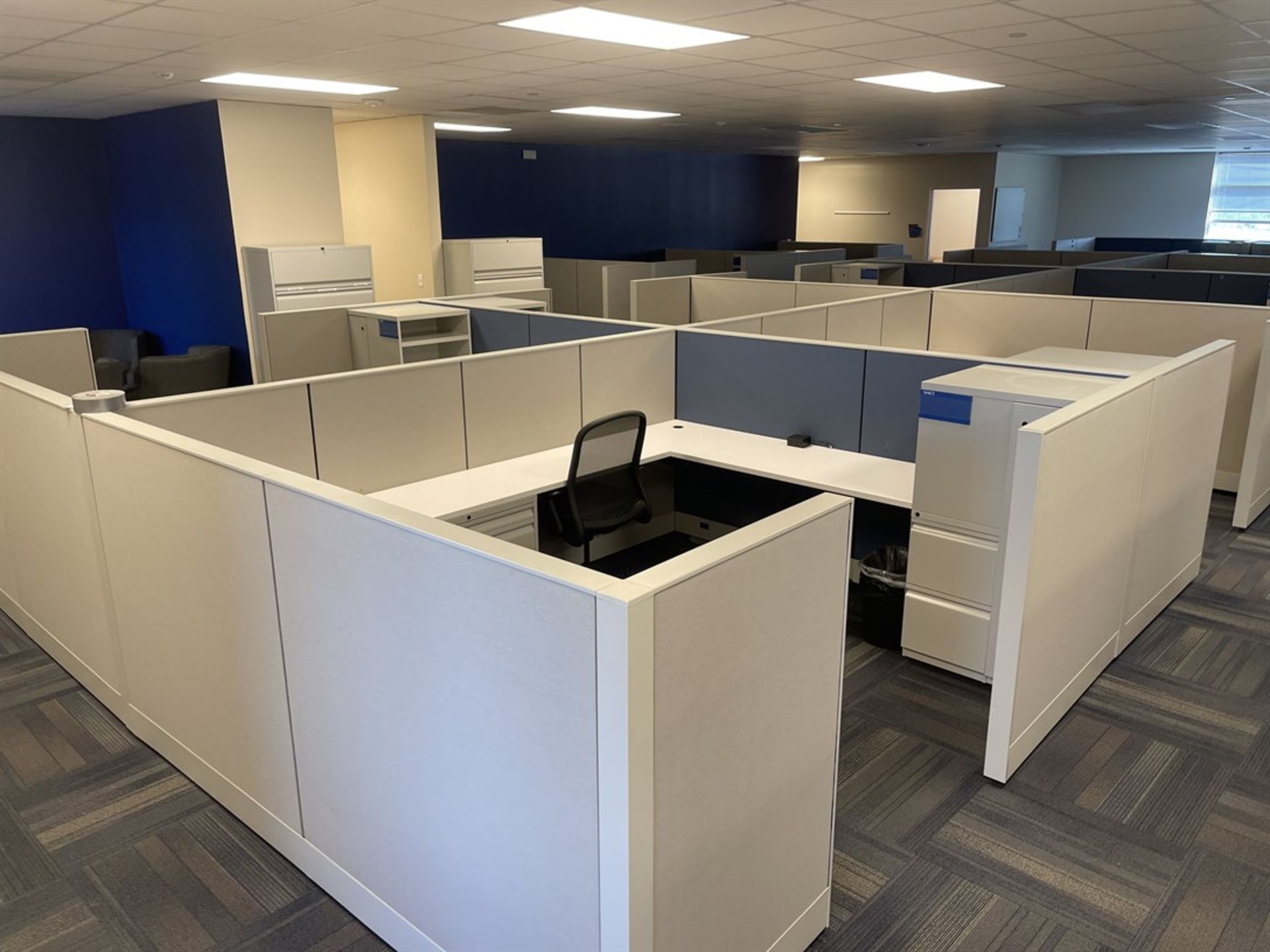 Lot of (10) Cubicles w/ Desk, Chairs, Tables and Cabinets - Image 2 of 6