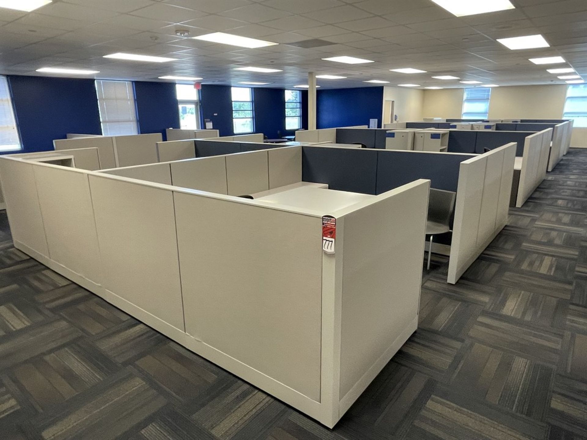 Lot of (12) Cubicles w/ Desk, Chairs, Tables and Cabinets