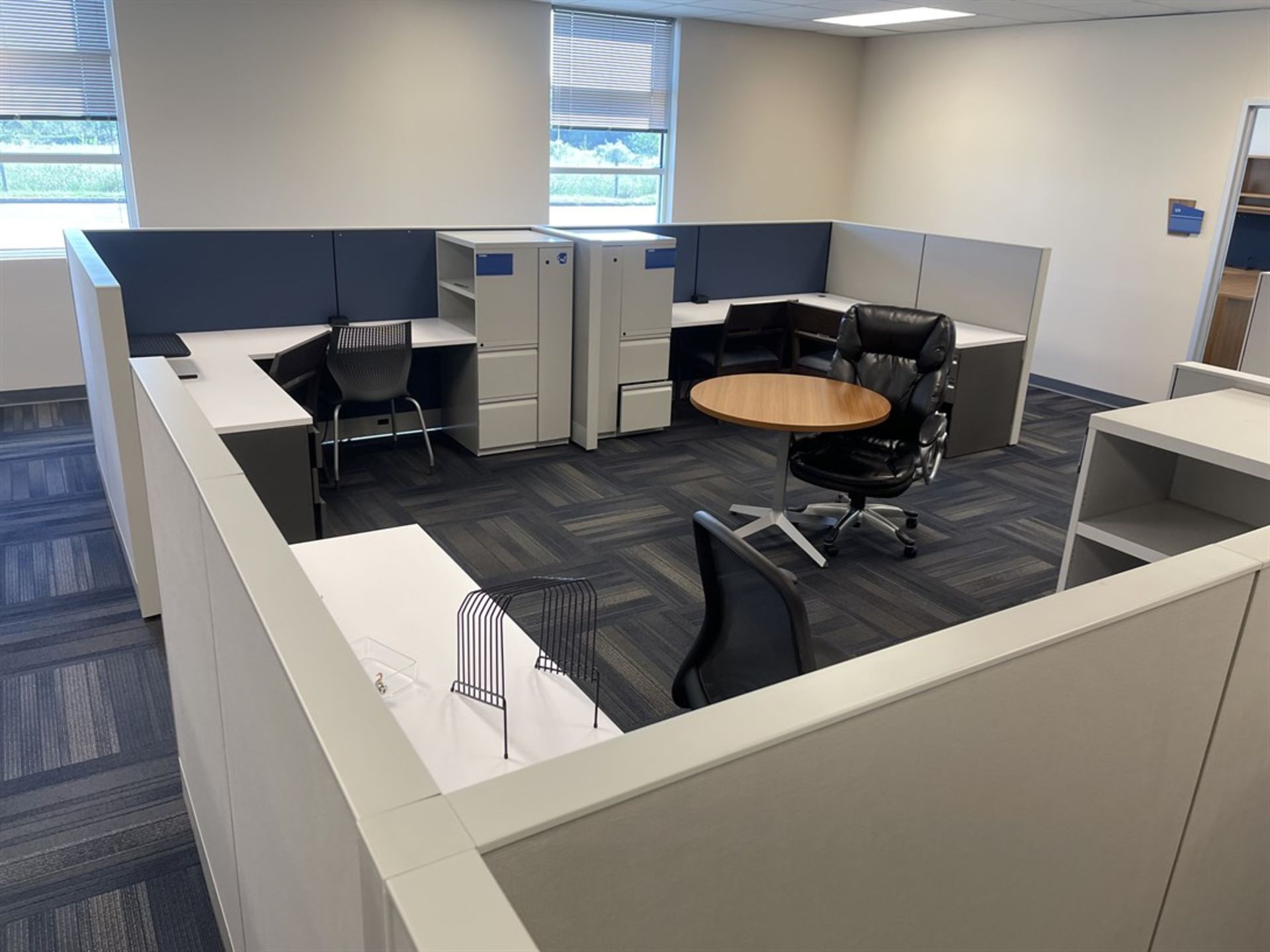 Lot of (9) Cubicles w/ Desk, Chairs, Tables and Cabinets - Image 5 of 6