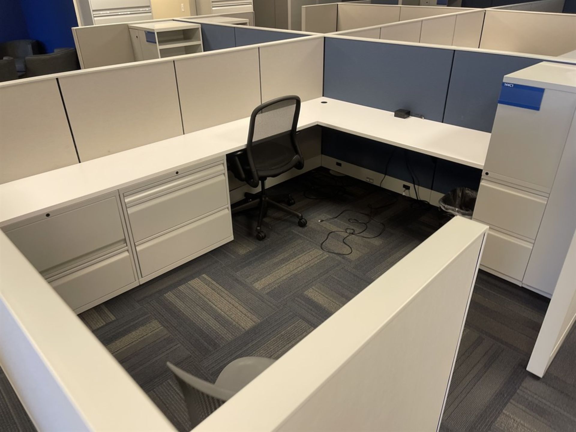 Lot of (10) Cubicles w/ Desk, Chairs, Tables and Cabinets - Image 3 of 6