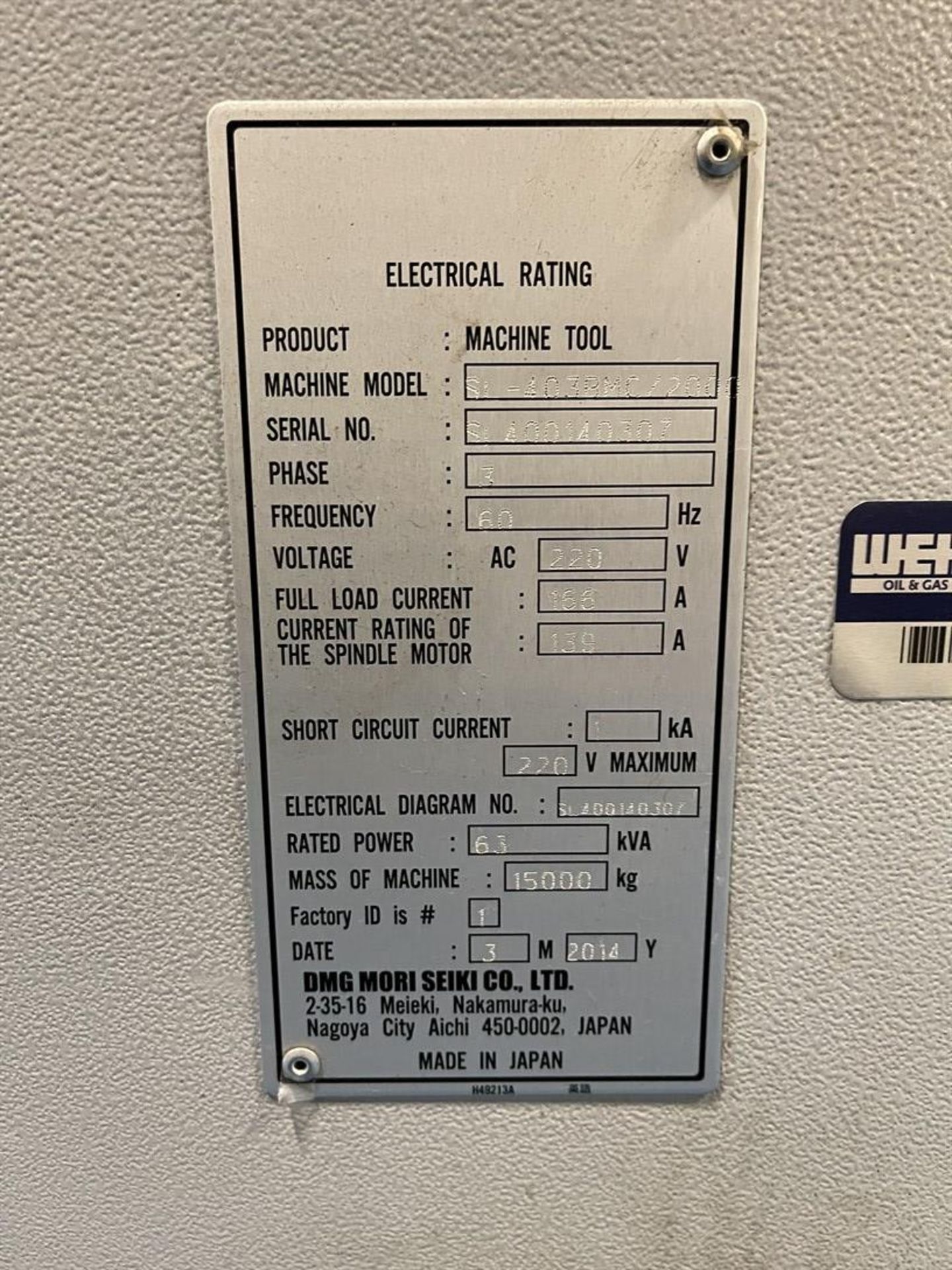 2014 DMG MORI SL 403BMC/2000 Turning Center, s/n 400140307, 402141104, w/ DMG MORI F32iB Control, - Image 9 of 9