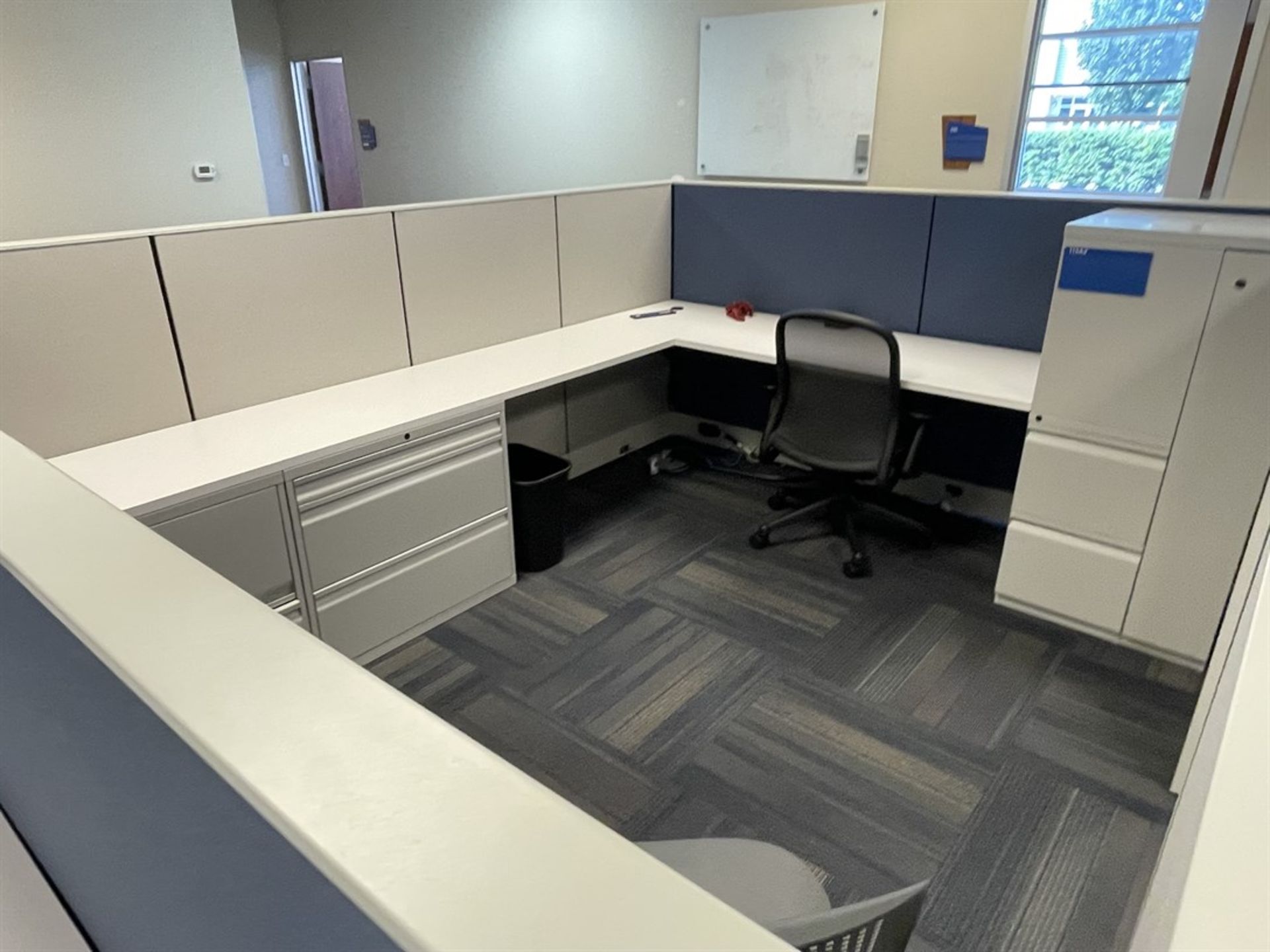 Lot of (11) Cubicles w/ Desk, Chairs, Tables and Cabinets - Image 2 of 5