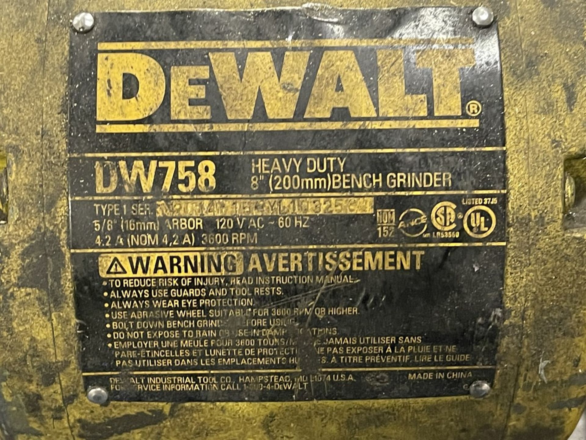 DEWALT DW758 Heavy Duty 8" Bench Grinder - Image 3 of 3