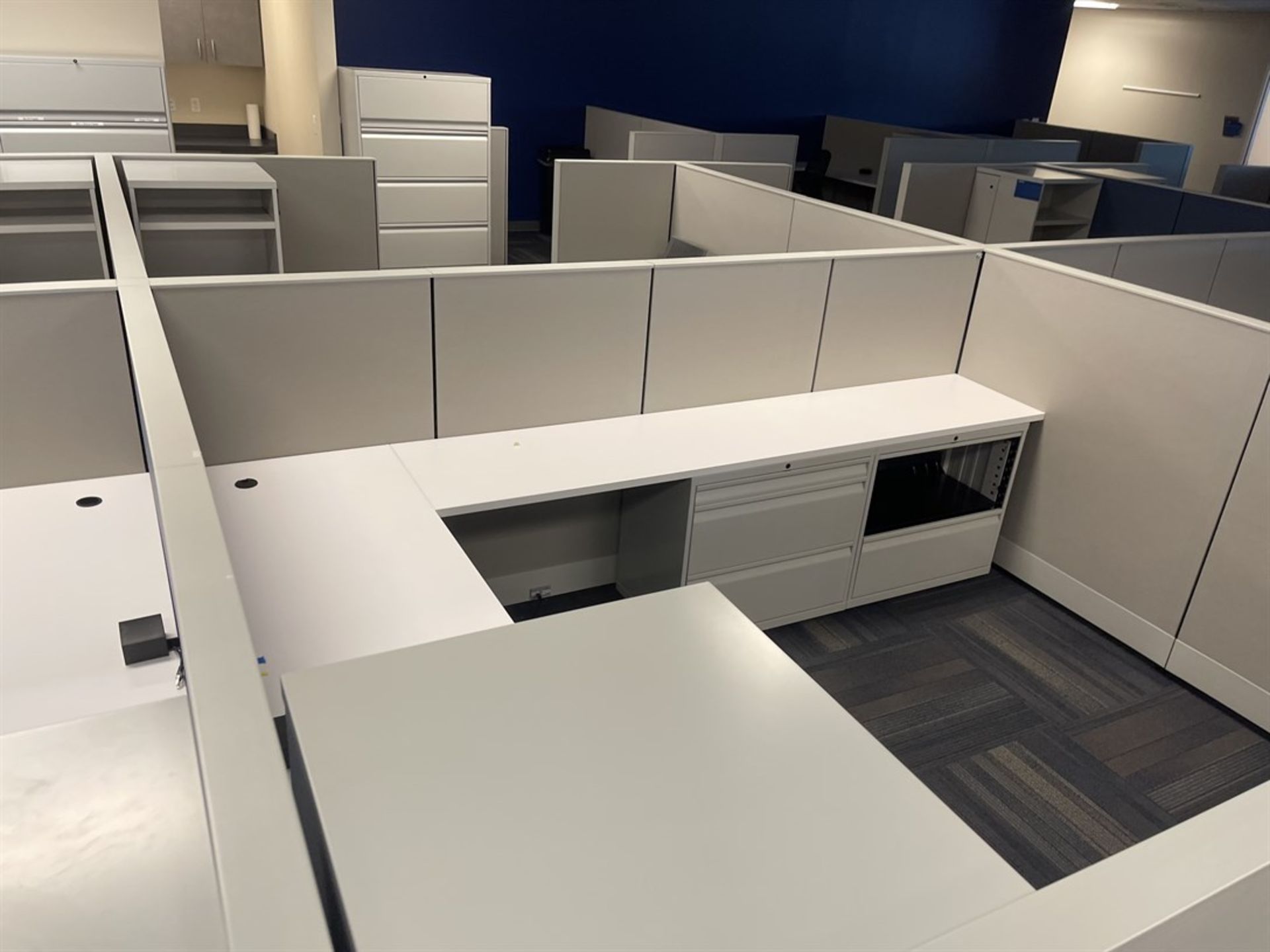 Lot of (10) Cubicles w/ Desk, Chairs, Tables and Cabinets - Image 4 of 6