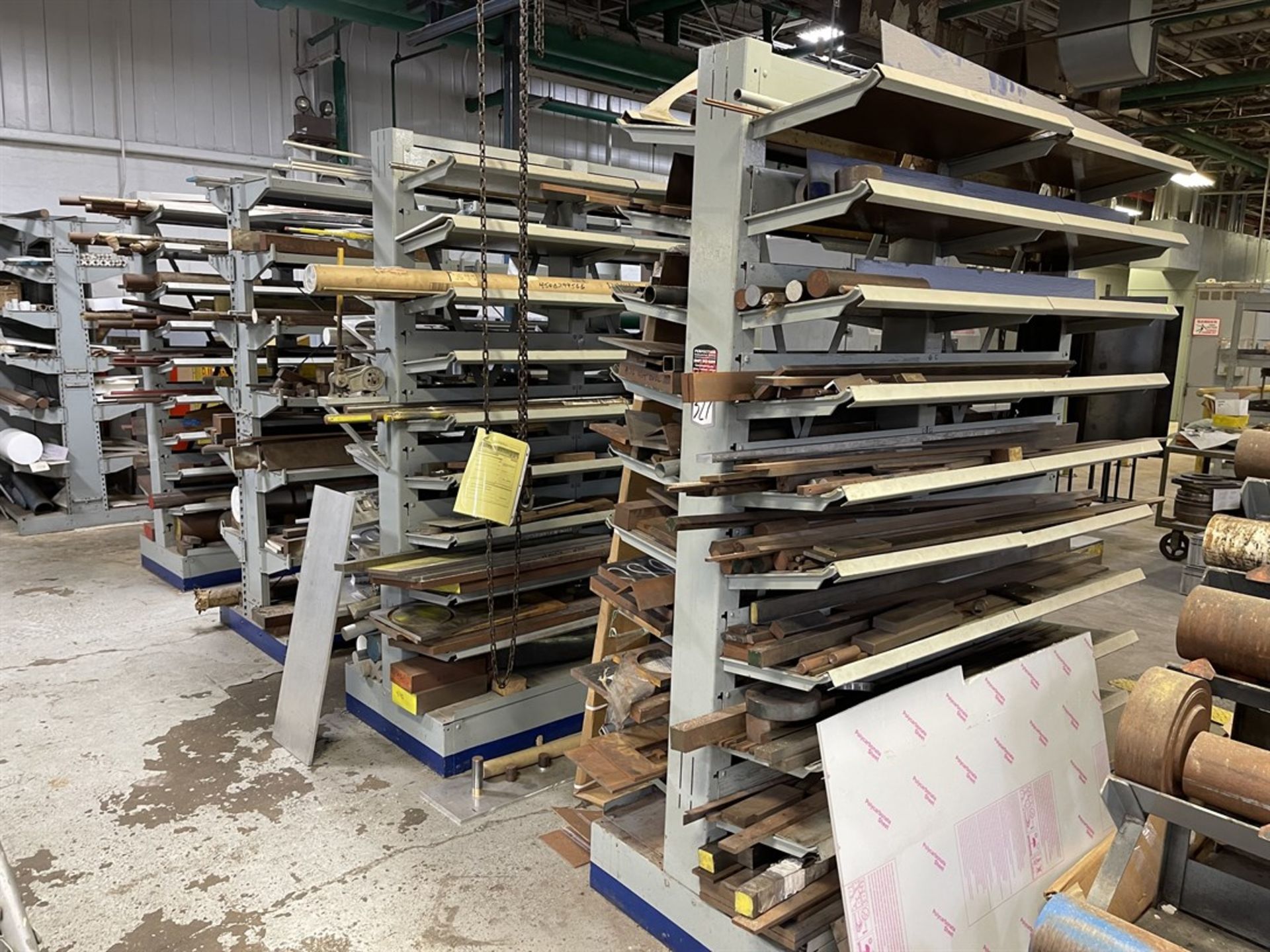 Lot of (6) Stock Racks w/ Contents Including Angle Iron, Round Stock, Flat Stock, Square Stock,