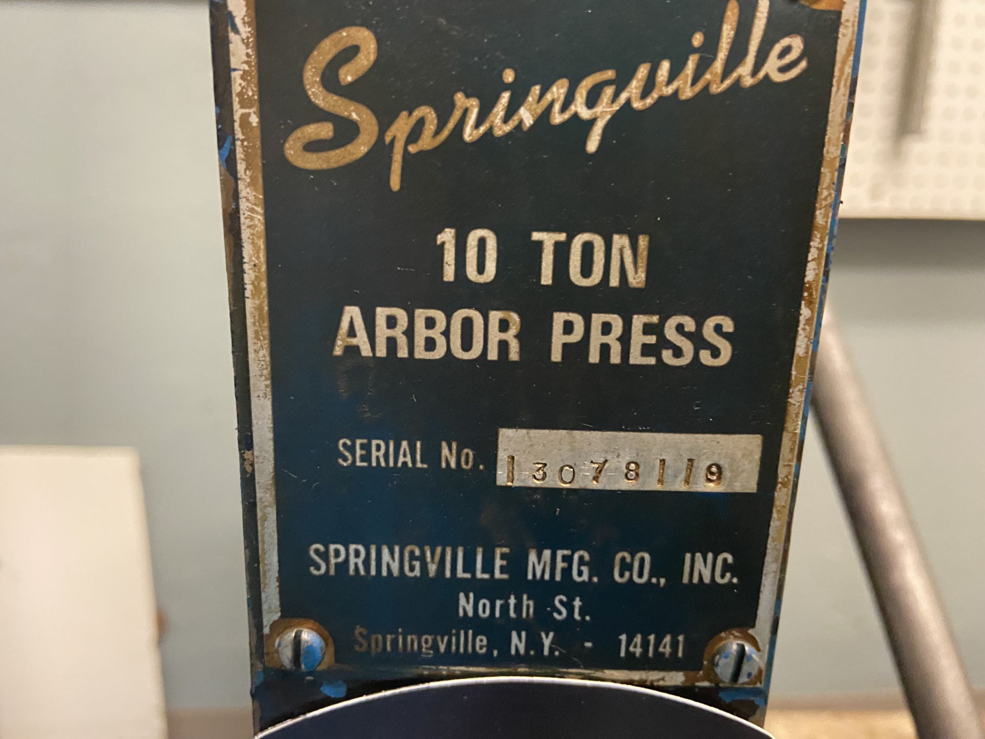 SPRINGVILLE 10T Hydraulic Arbor Press, s/n 13078119 - Image 3 of 4