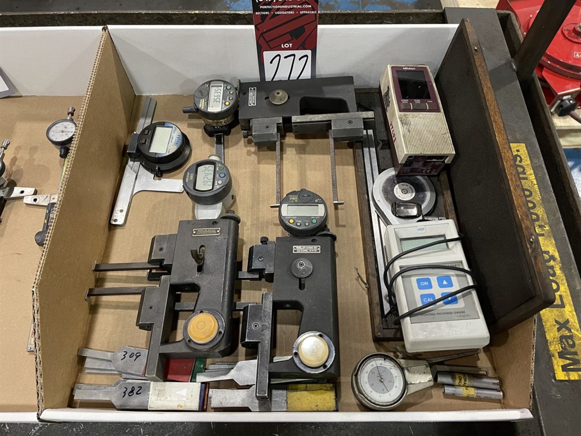 Lot MUELLER 179 Grove Diameter Gages, Depth Gage, DCF Coating Thickness Gage, Protractor, Mitutoyo