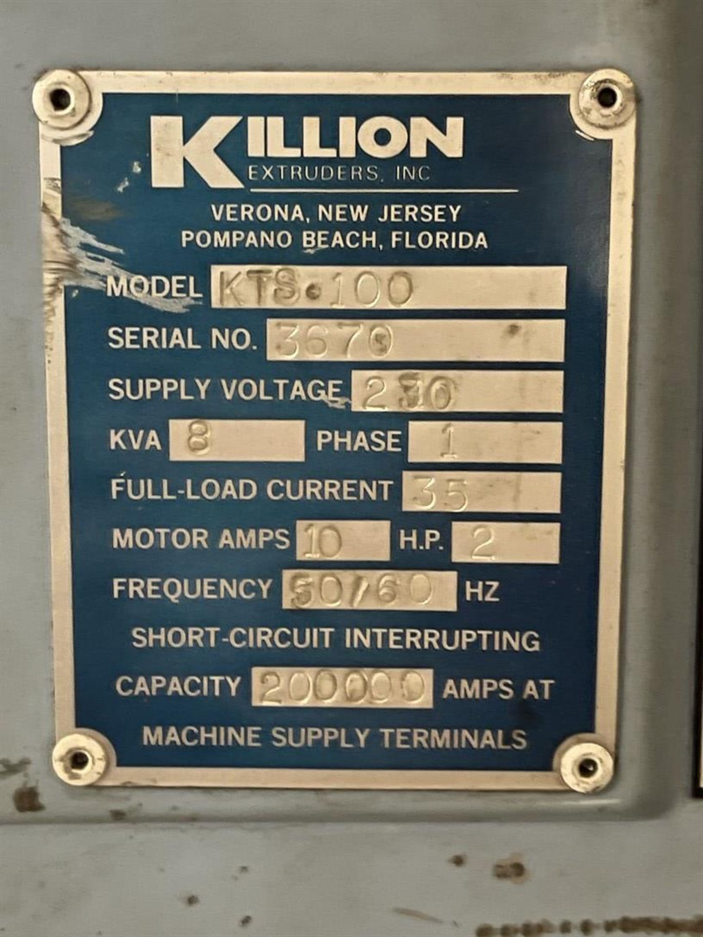 Killion KTS-100 1" Side Extruder, s/n 3670 - Image 5 of 5