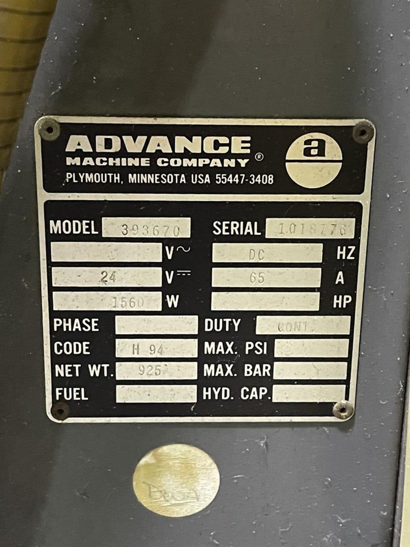 Advance Machine 393670 Floor Scrubber, s/n 1018776 - Image 4 of 4