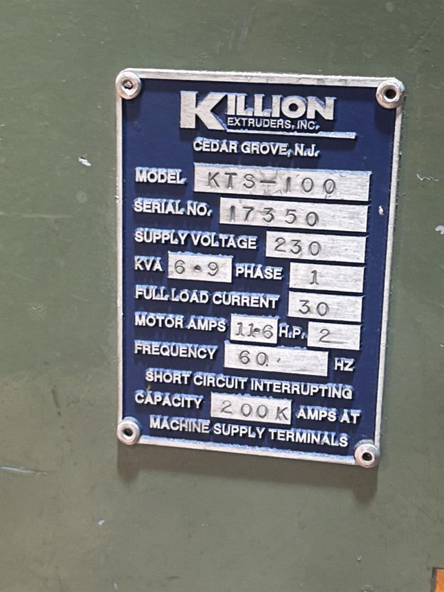 Killion KTS-100 1" Side Extruder, s/n 17350 - Image 4 of 4