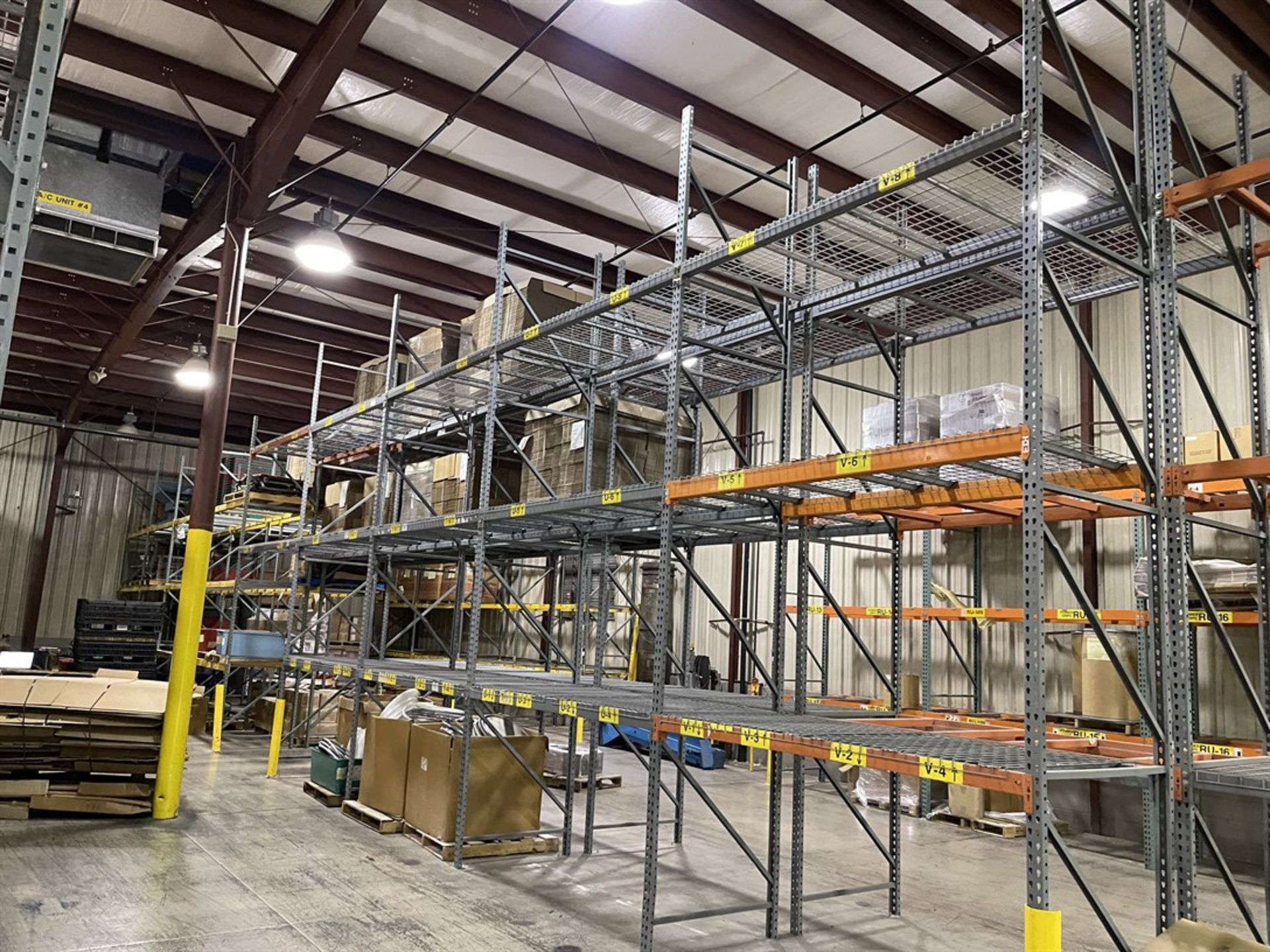 Lot of (9) Sections of Pallet Racking, (5) 16' Uprights, (5) 18' Uprights, 8' Crossbeams, 42" Deep