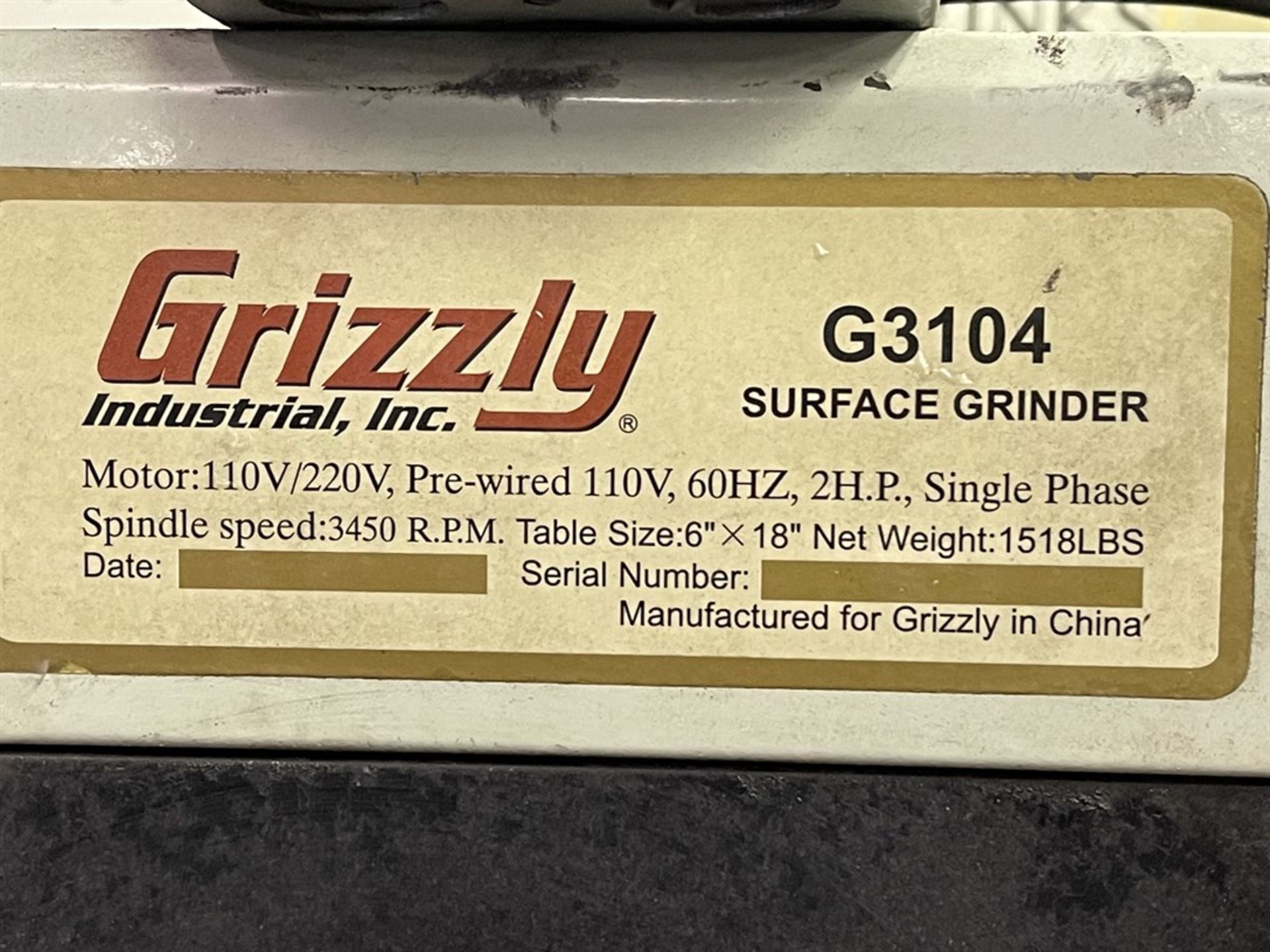 Grizzly G3104 Surface Grinder, 6"x 18" Magnetic Chuck, 3450 RPM, 2 HP, Single Phase - Image 5 of 5