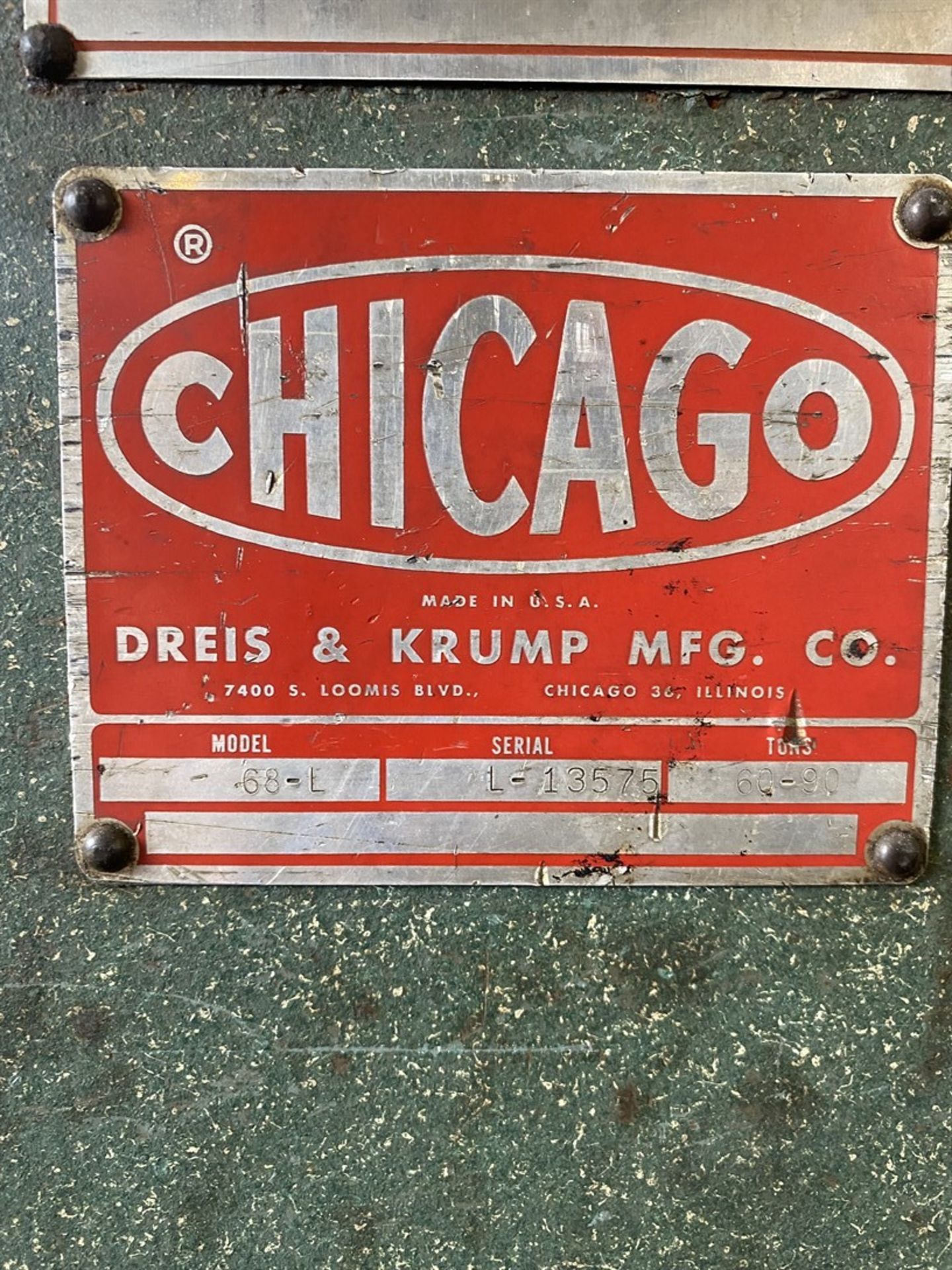 CHICAGO DREIS & KRUMP 68L Press Brake, s/n L13575, 90 Ton Capacity, 8’ Bed Length, 78” Between - Image 3 of 6