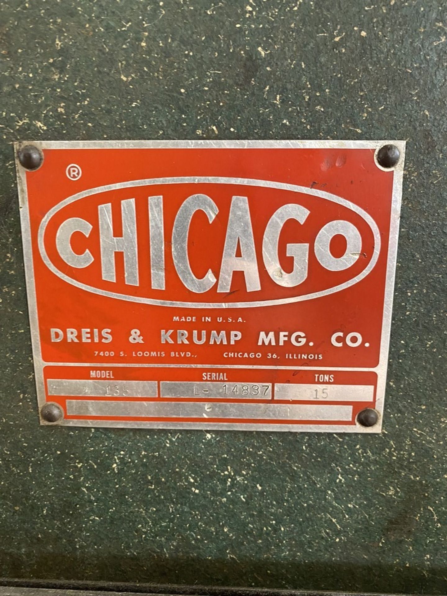 CHICAGO DREIS & KRUMP Press Brake, s/n L14837, 15 Ton Capacity, 4’ Bed Length, 31” Between Housings - Image 2 of 4