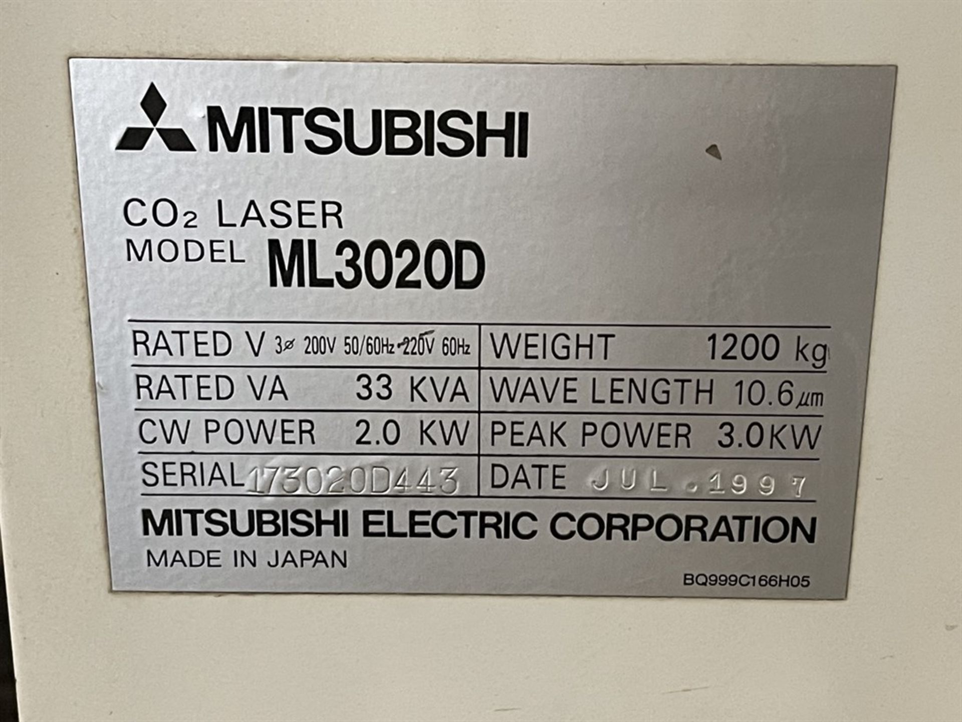 MITSUBISHI ML2512LXP CO2 Laser, s/n LH-14281, Mitsubishi LC10BV Control, w/ ML3020D 3 KW - Image 10 of 11