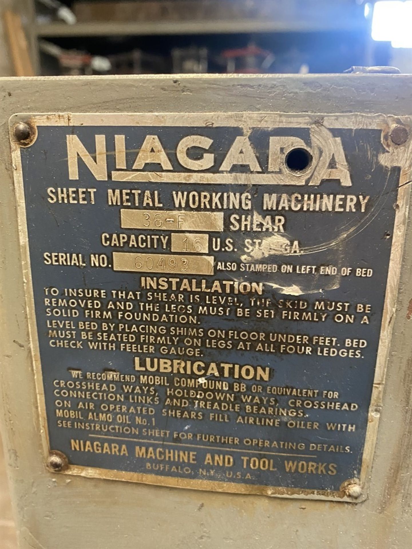 NIAGARA 36-F Sheet Metal Shear, s/n 60493, 16' Capacity - Image 3 of 4