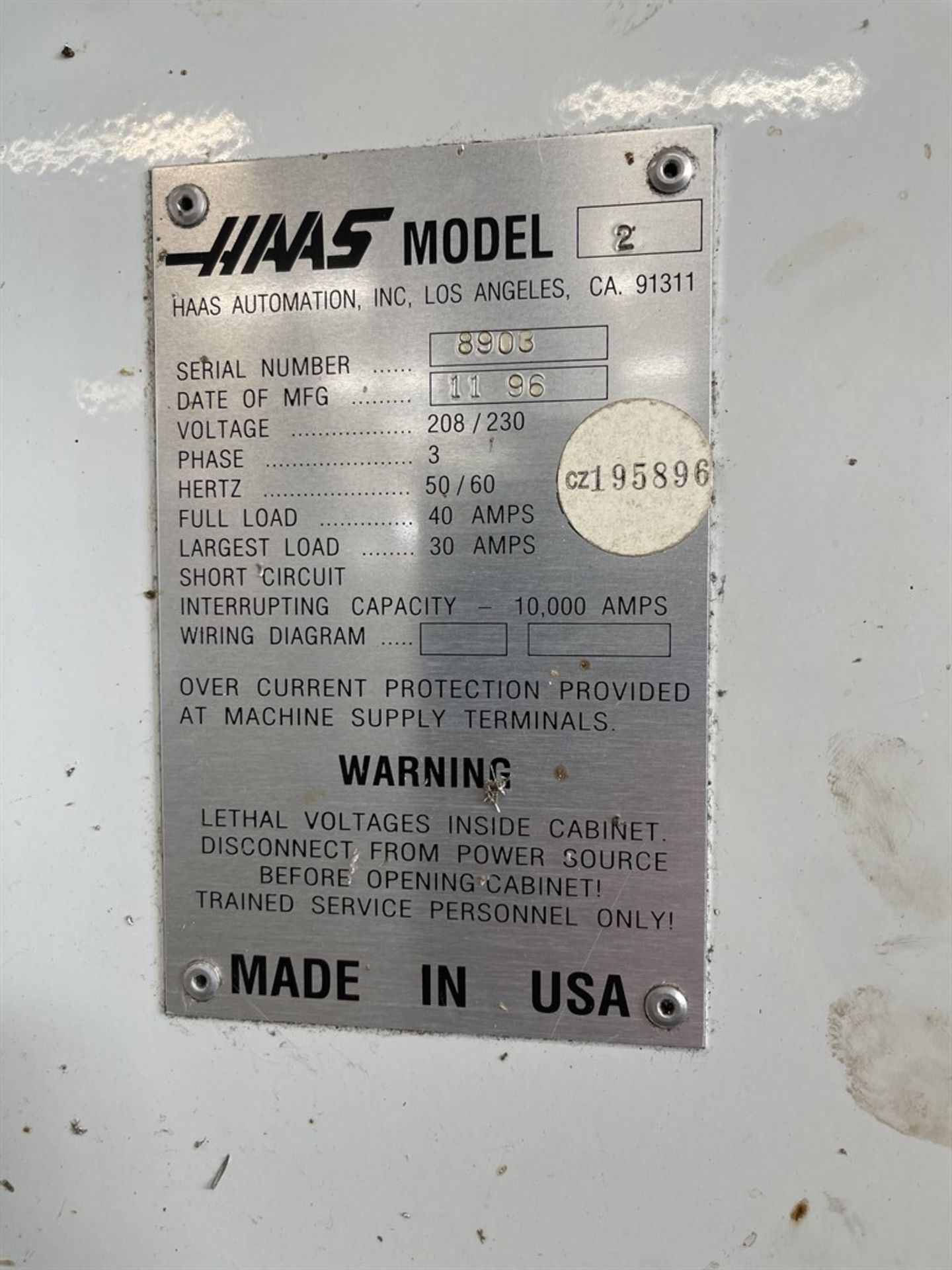 HAAS VF-2 Vertical Machining Center, s/n 8903, Haas Control, 30” X, 16” Y, 20” Z, 14” x 36” - Image 8 of 8