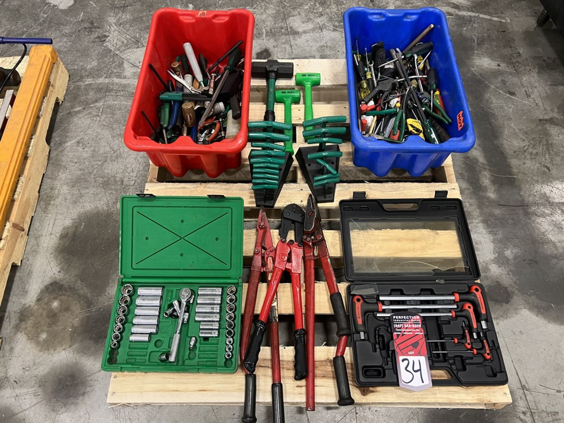 Lot of Assorted Hand Tools Including Hammers, Cutters, Hex Key Sets, Allen Keys Sets, and Socket