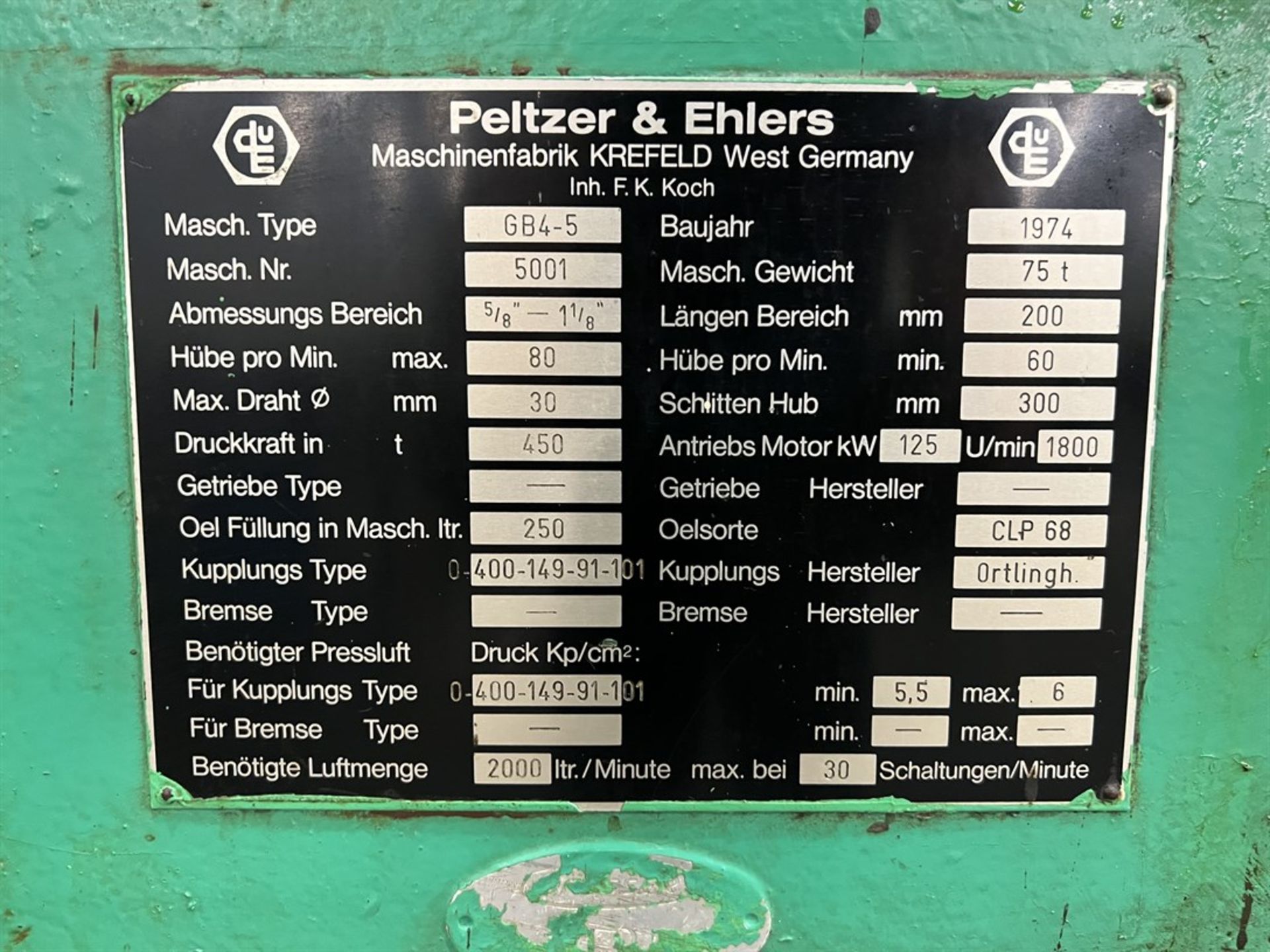 COLD HEADER LINE #1-PELTZER & EHLERS GB4-5 Cold Header, s/n 5001, 5/8” – 1-1/8” Range, 80 Max. - Image 11 of 13