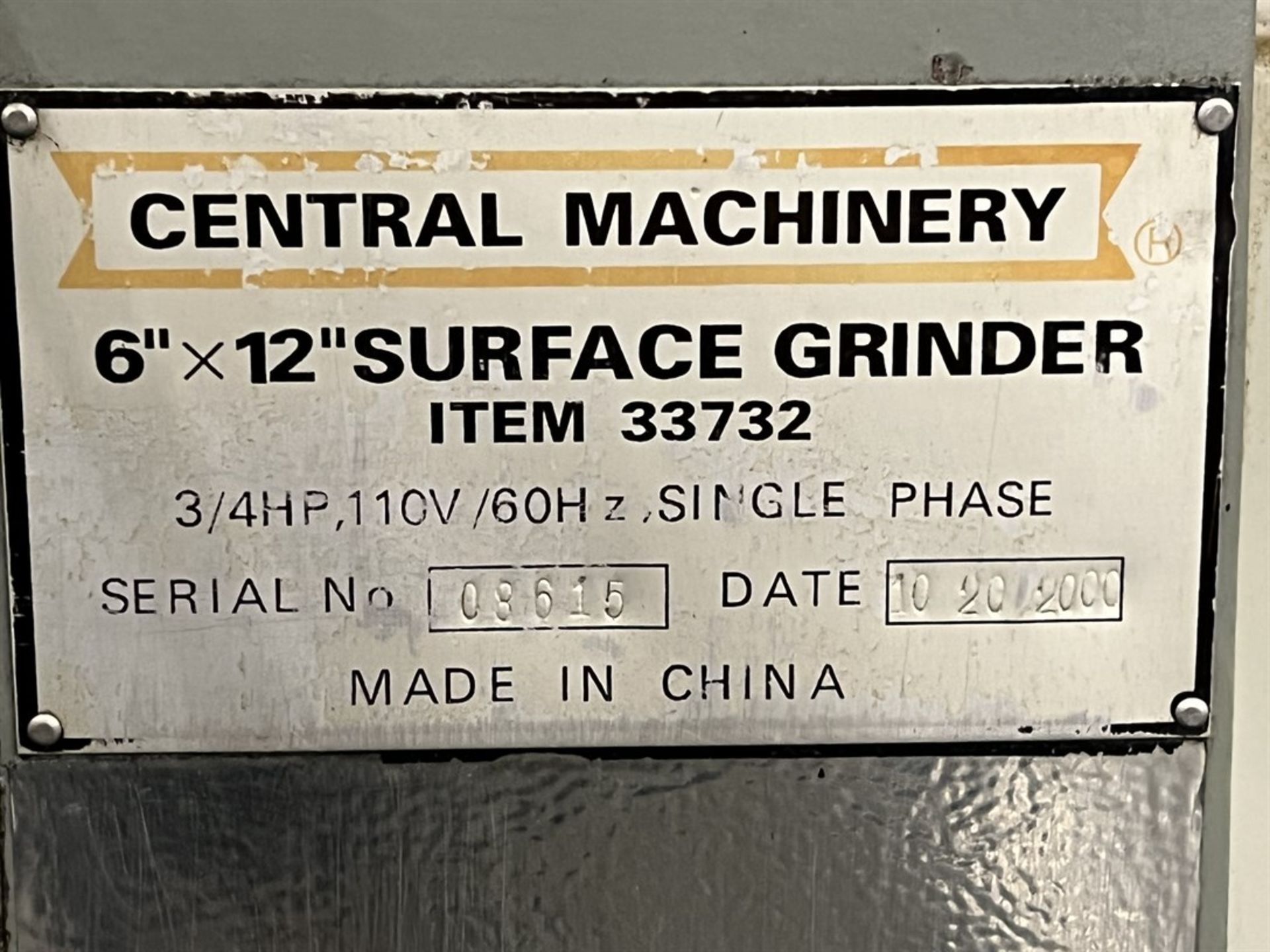 CENTRAL MACHINERY 33732 6” x 12” Surface Grinder, s/n 08615, w/ Cen-Tech Magnetic Chuck - Image 5 of 5