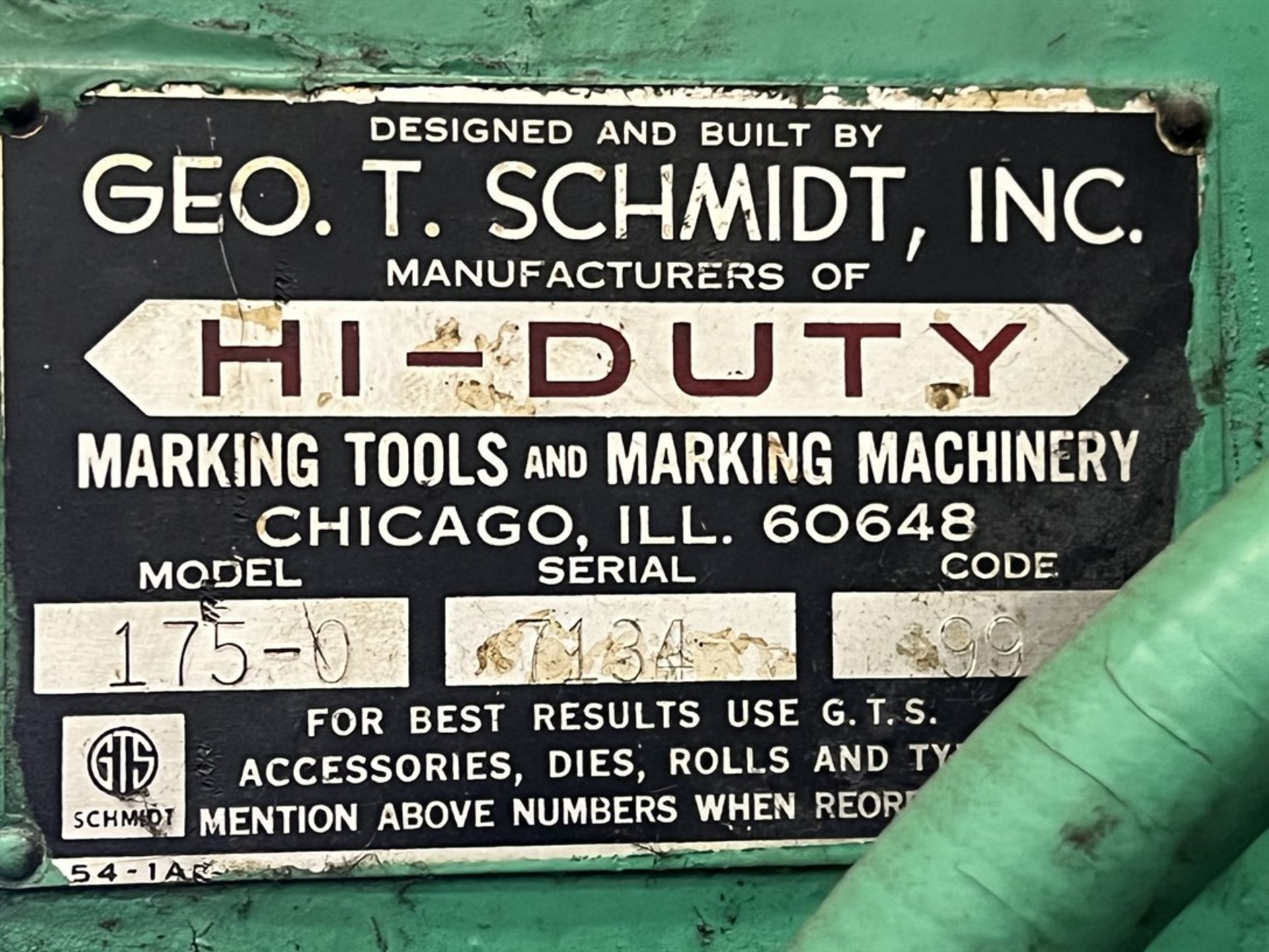 GEO T SCHMIDT Hi-Duty 175-0 Marking Machine, s/n 7134 - Image 6 of 6