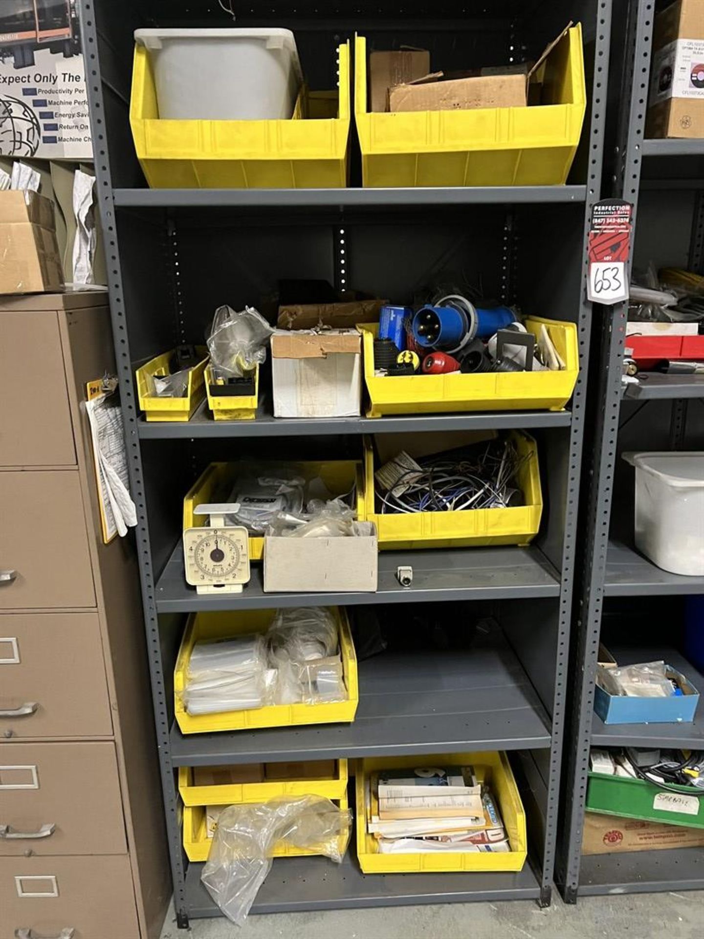 Lot of (2) Shop Shelving Units w/ Assorted Electrical Plugs and Cables - Image 2 of 5