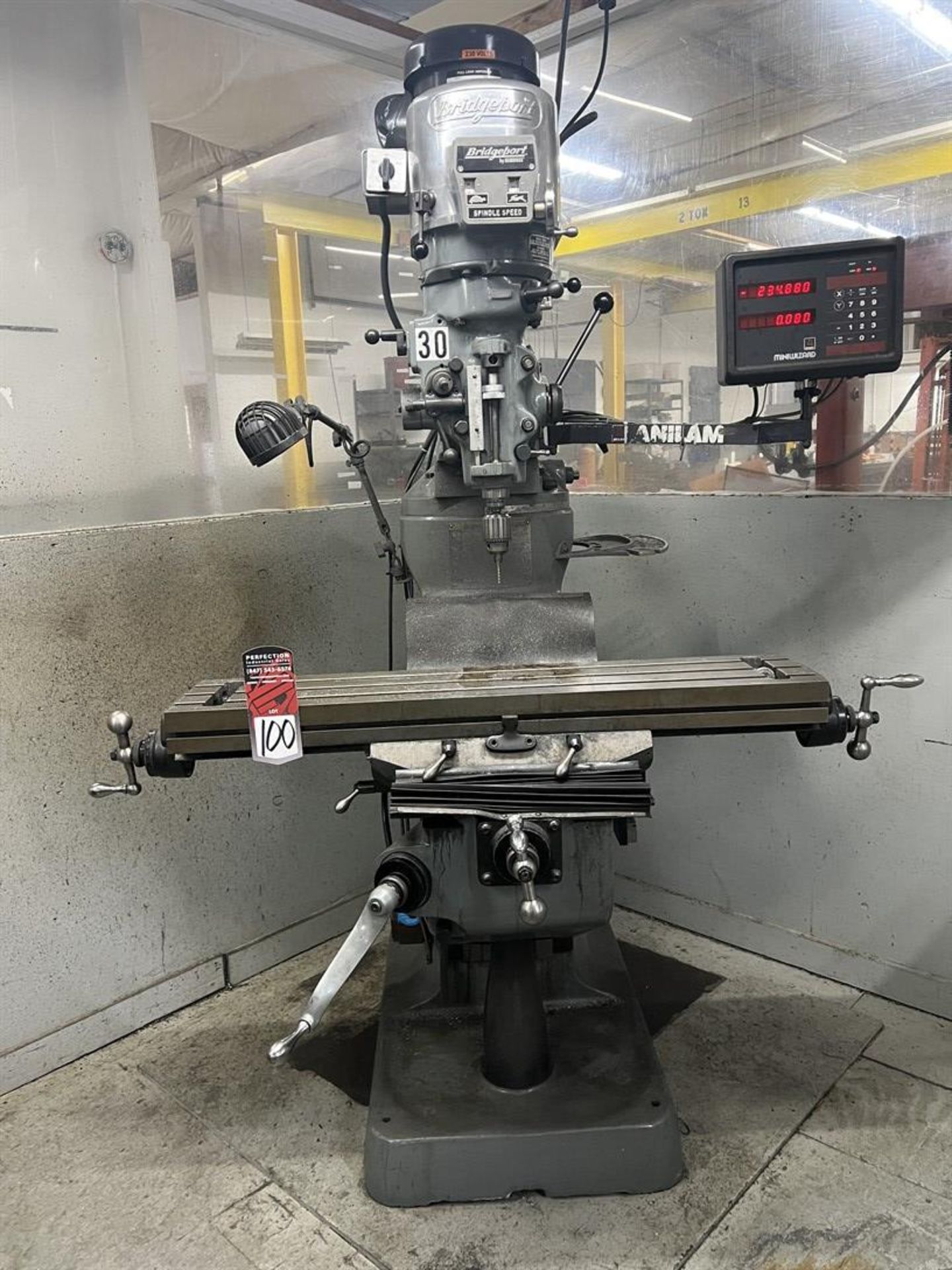 BRIDGEPORT Milling Machine, s/n 245247, 9" x 42" Table, 2 HP, Anilam Mini Wizard DRO - Image 2 of 7