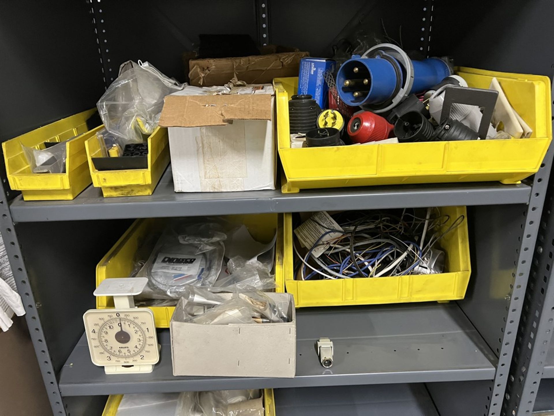 Lot of (2) Shop Shelving Units w/ Assorted Electrical Plugs and Cables - Image 5 of 5