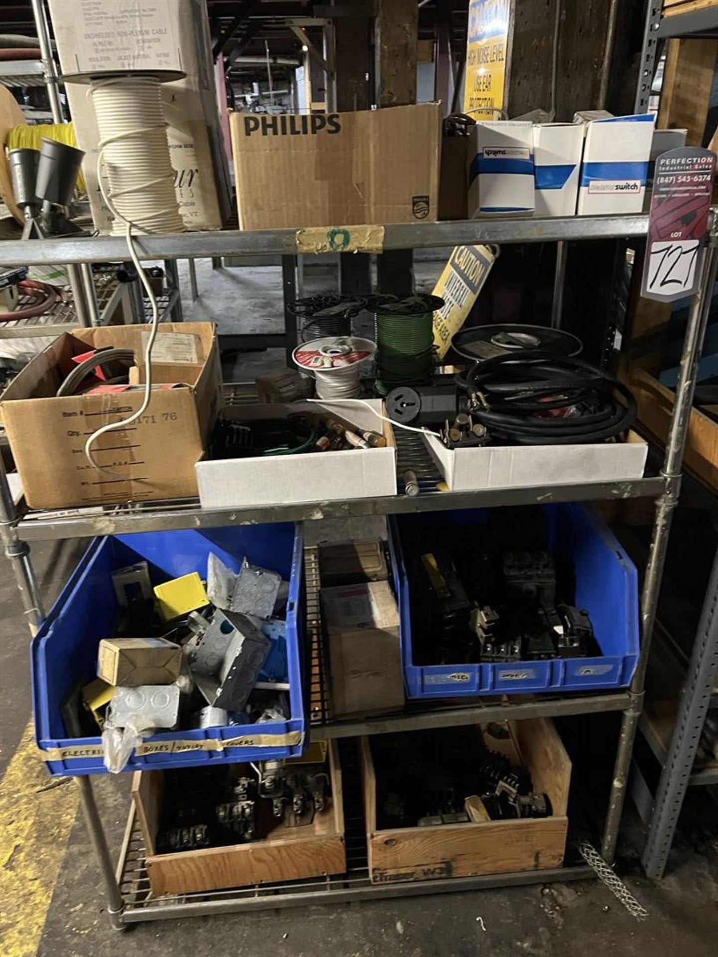 Lot of (2) Shelving Units w/ Assorted Electrical Supplies Including Fuses, Boxes, Motors, and - Image 2 of 8