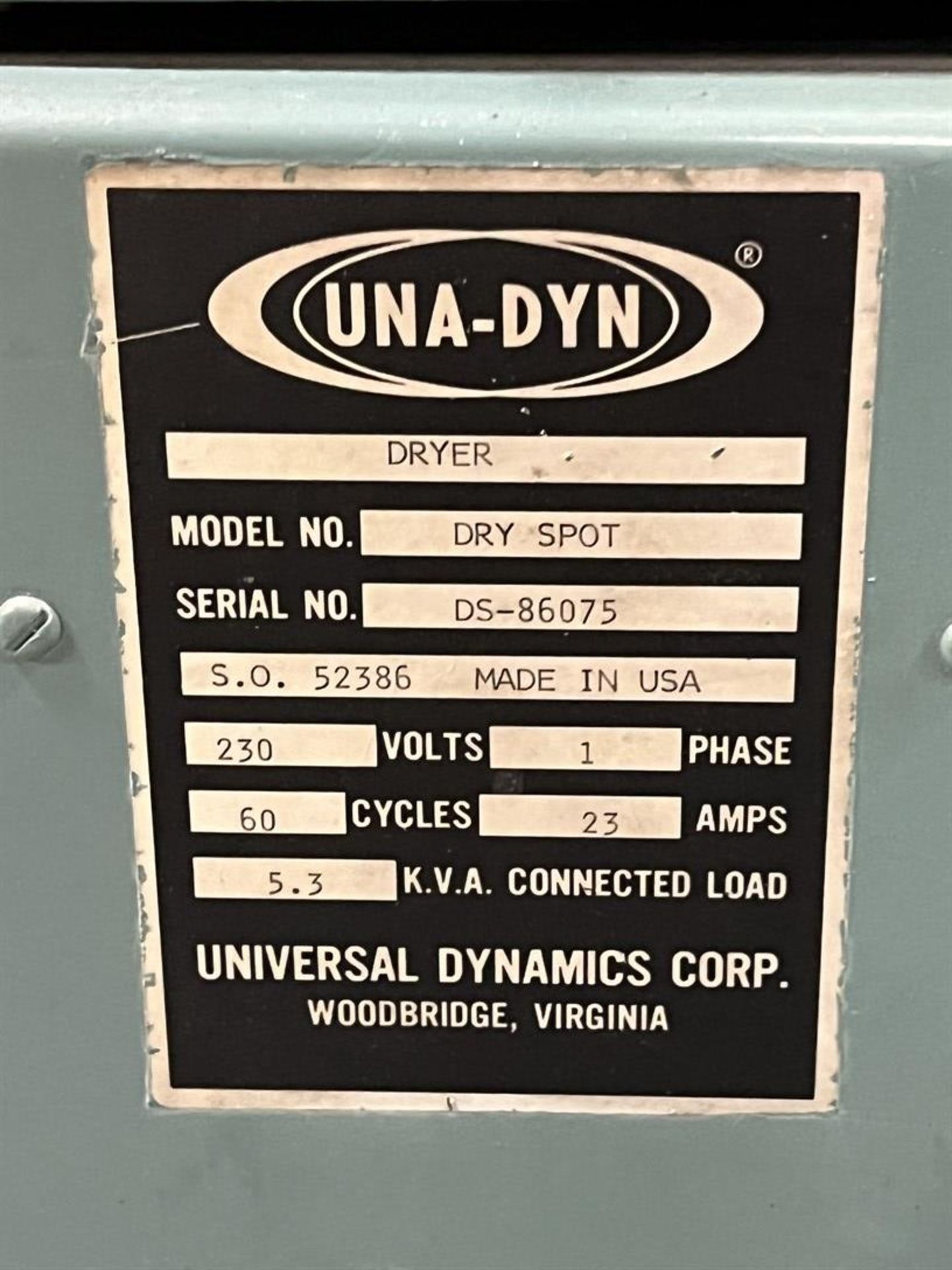 UNA-DYN Dry Spot Hopper Dryer, s/n DS-86075 - Image 5 of 5