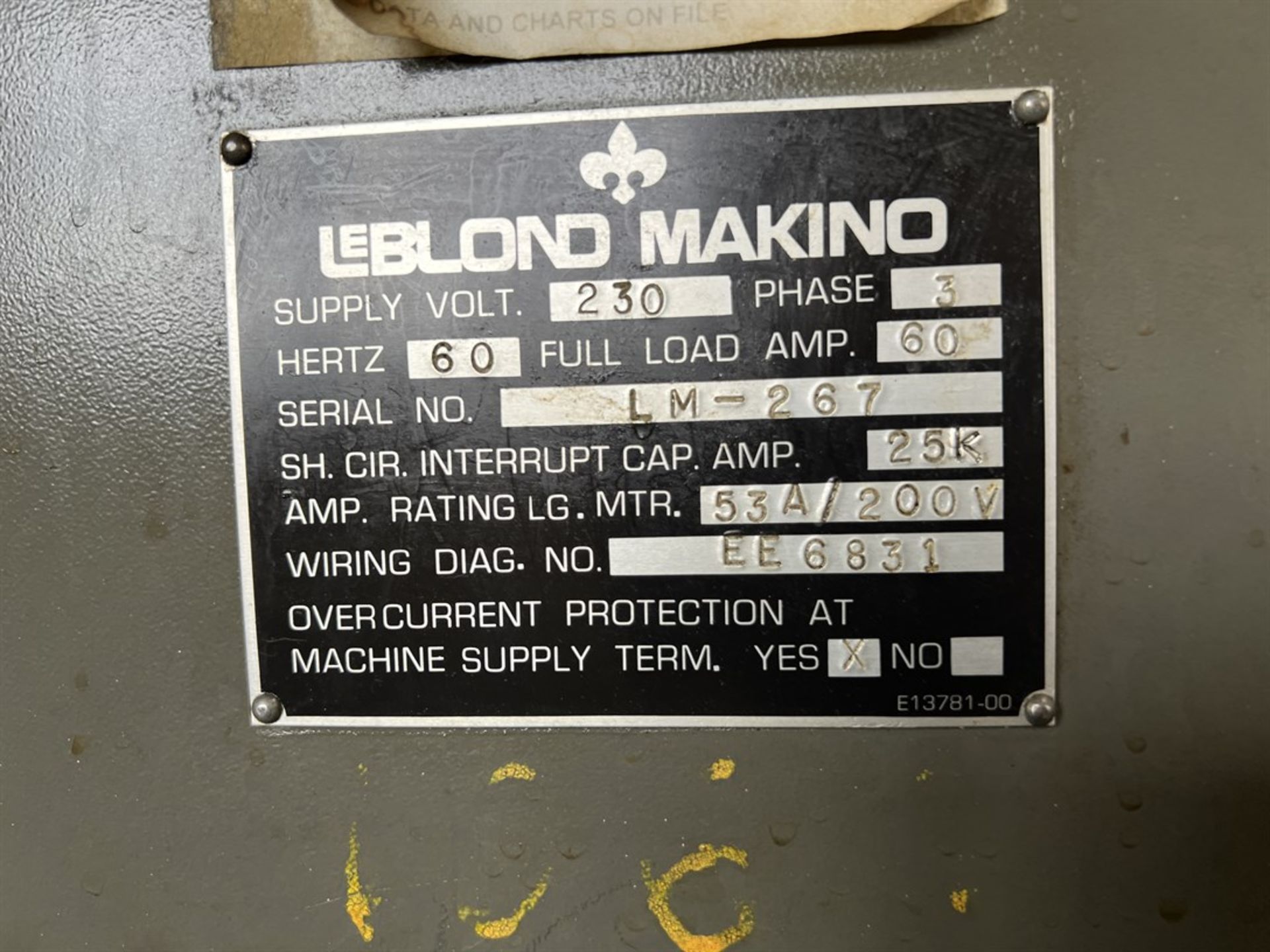 LeBLOND MAKINO FNC 106 Vertical Machining Center, s/n LM-267, w/ GE Fanuc 0M Control, 43.5" x 19. - Image 7 of 7