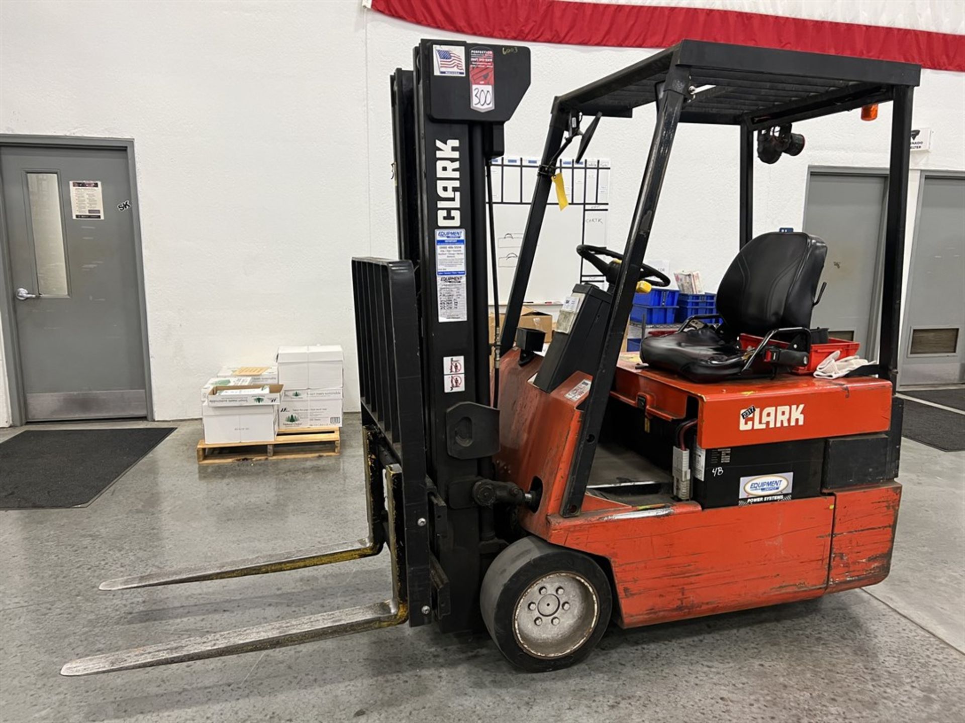 CLARK TM20 4,000 Lb. Electric 3-Wheel Forklift, s/n TM247-1226-9091FB, Triple Mast, Side Shift, w/