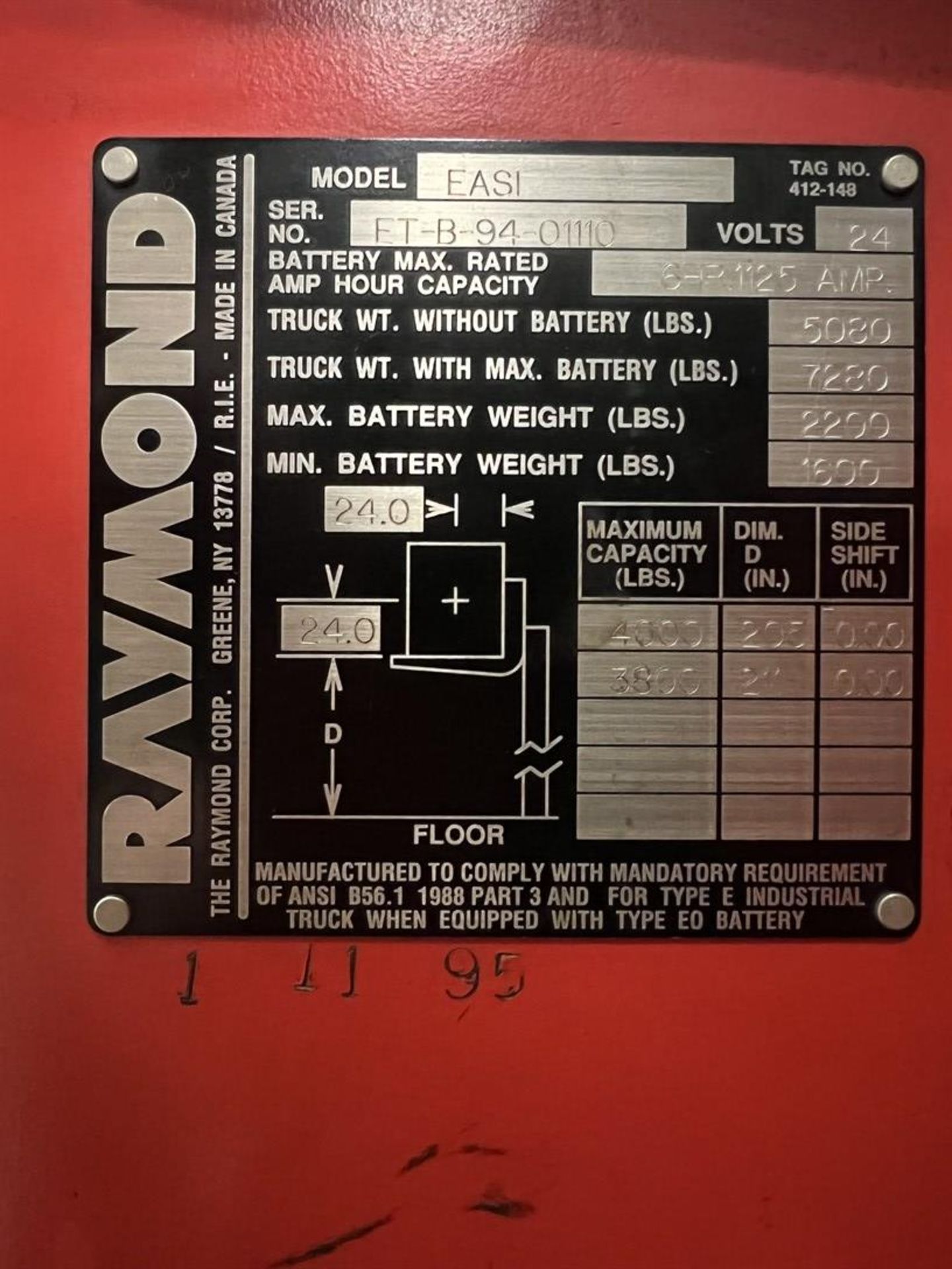 RAYMOND EASI-R40TT Stand Up Electric Forklift, s/n ET-B-94-01110, - Image 4 of 5